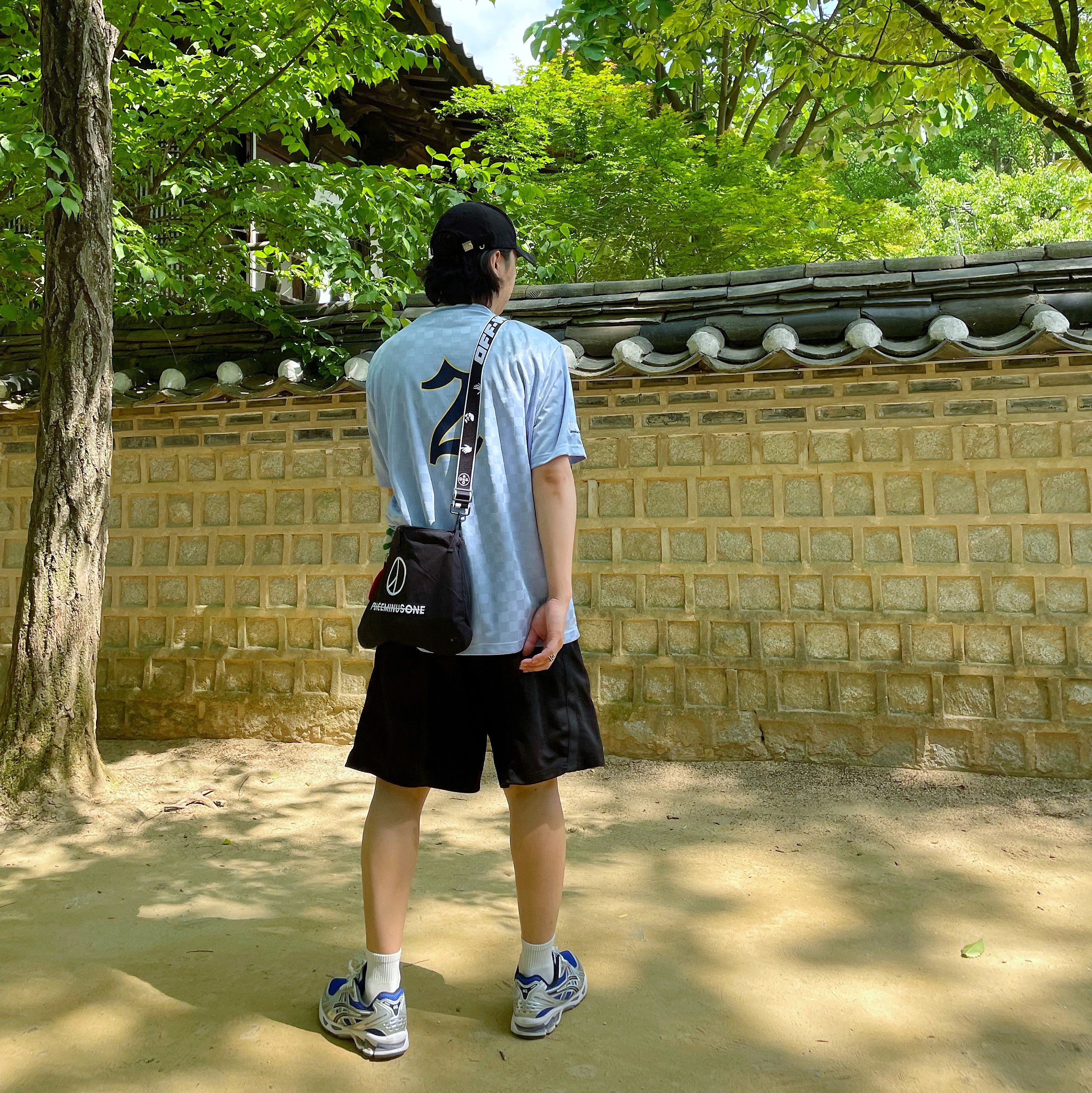 Nike x Peaceminusone Wide Pants Black (DR0096-010), Asics Gel-Kayano 14 Monaco Blue Black 착용 스타일