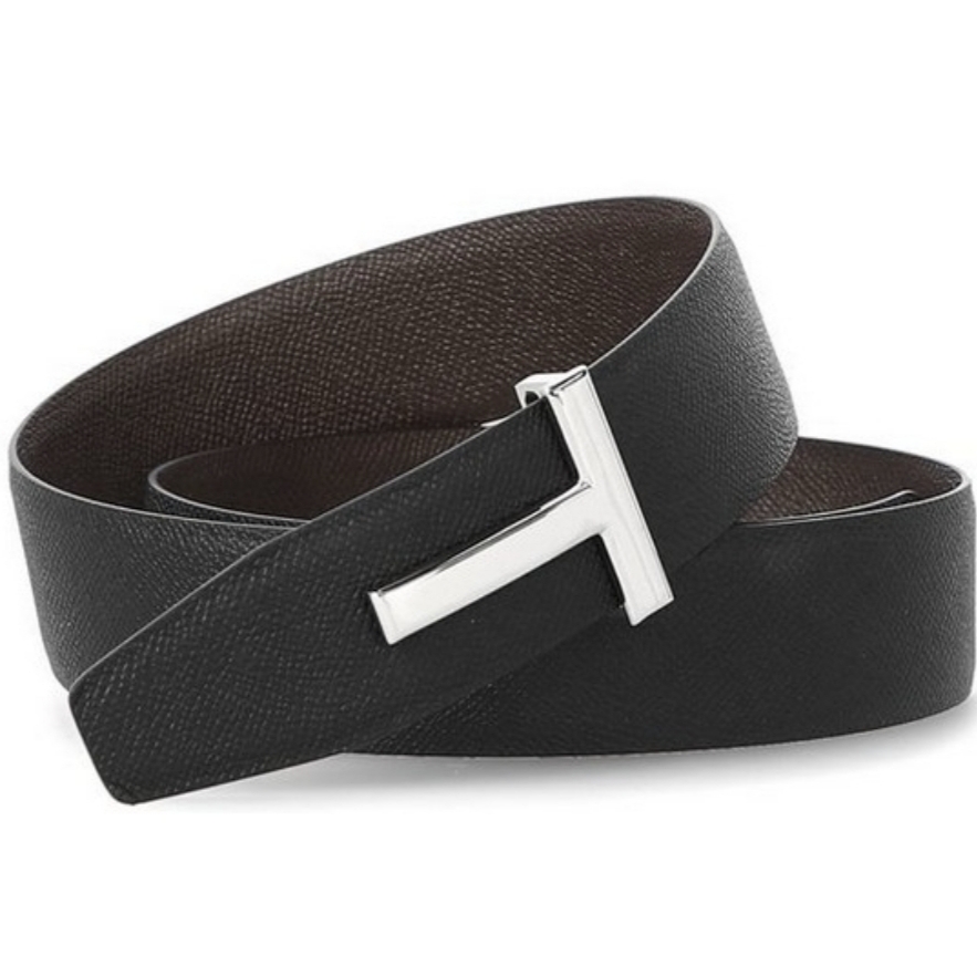 Tom Ford T Icon Reversible Leather Belt Chocolate Black 착용 스타일 - 1