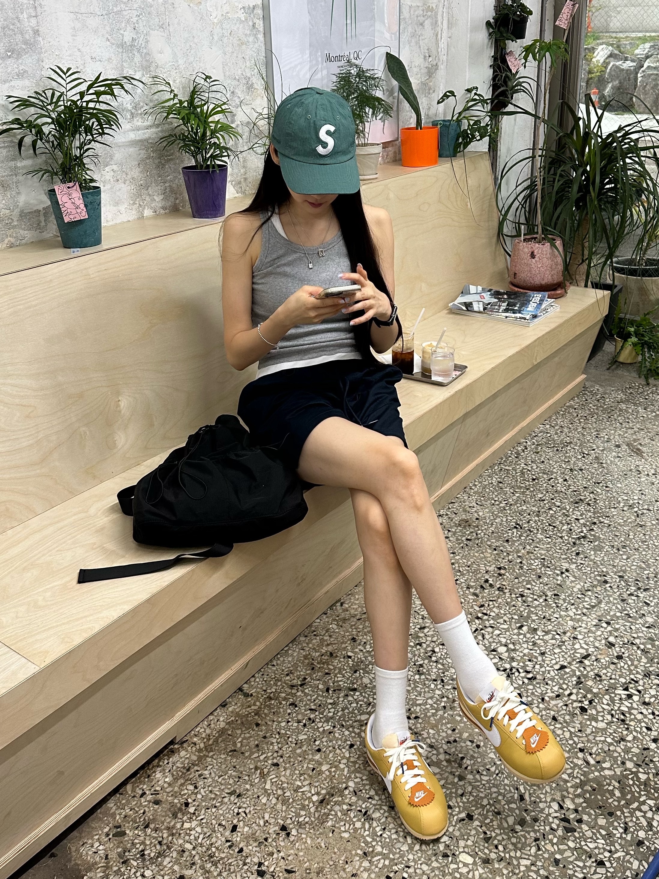 Nike Cortez 23 SE Wheat Gold, Supreme Cordura Ripstop S Logo 6-Panel Green - 23SS 착용 스타일 - 1