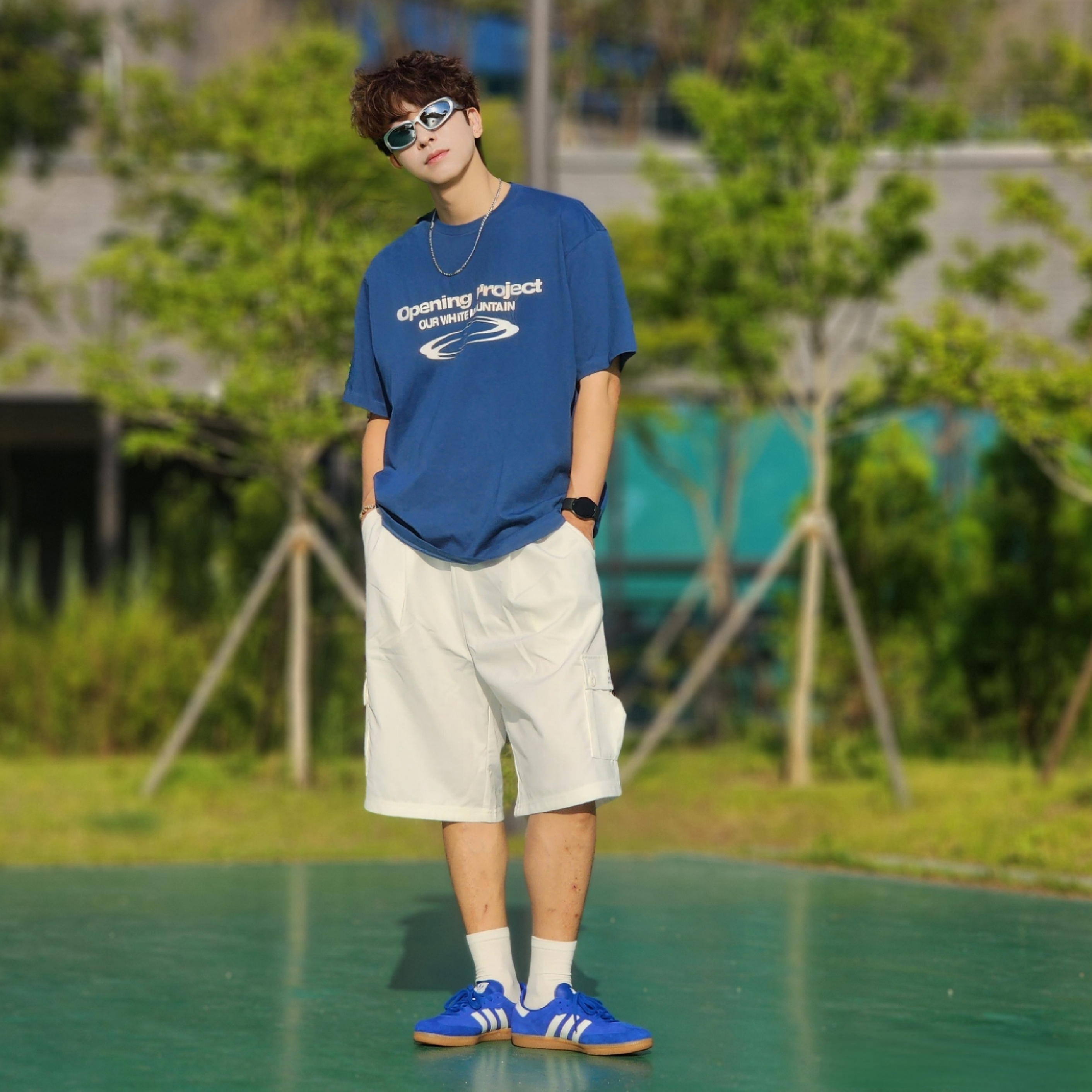 Opening Project Identity T-Shirt Blue, Adidas Samba OG Royal Blue 착용 스타일 - 2