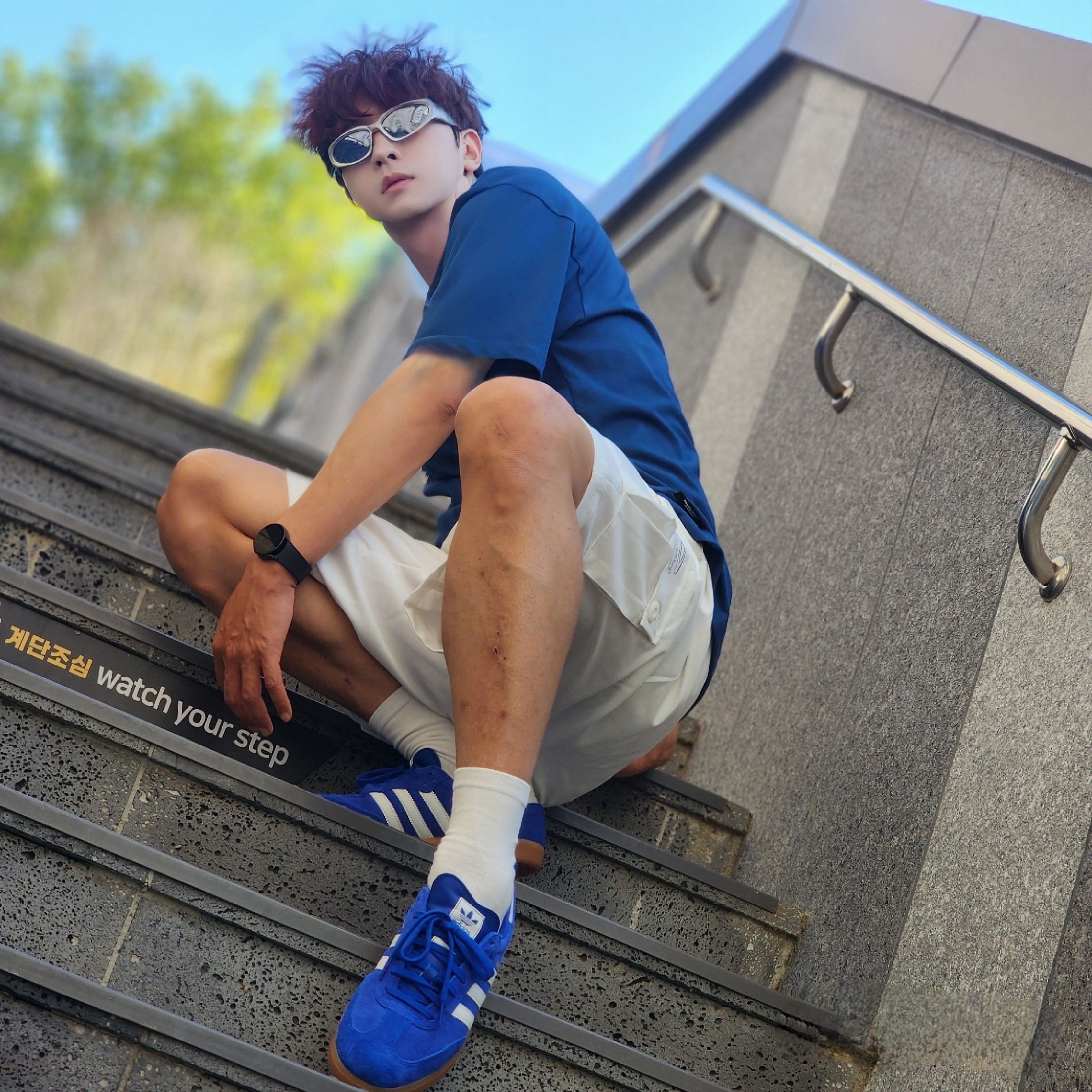 Opening Project Identity T-Shirt Blue, Adidas Samba OG Royal Blue 착용 스타일 - 1