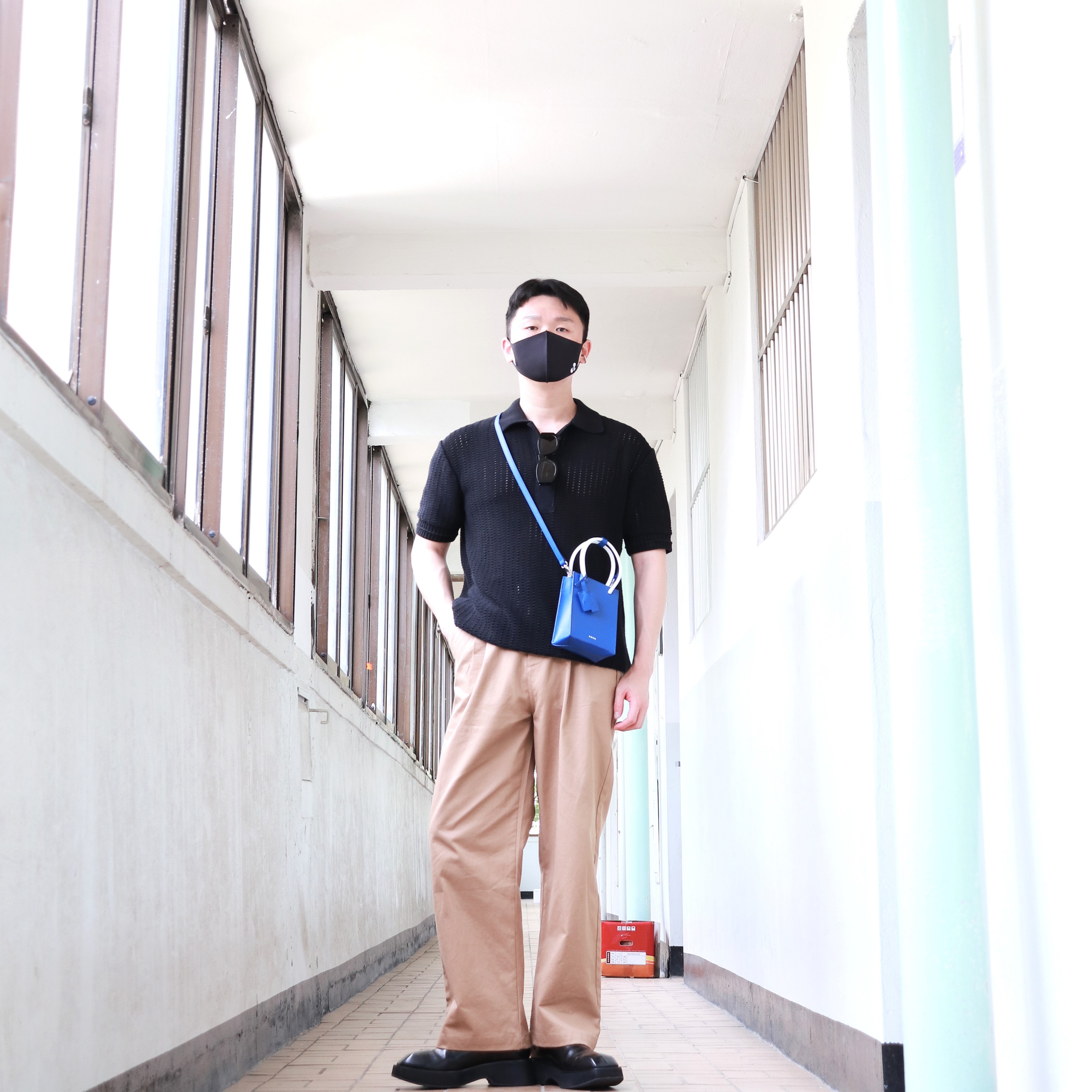 Ader Error Small Shopper Bag Blue 착용 스타일