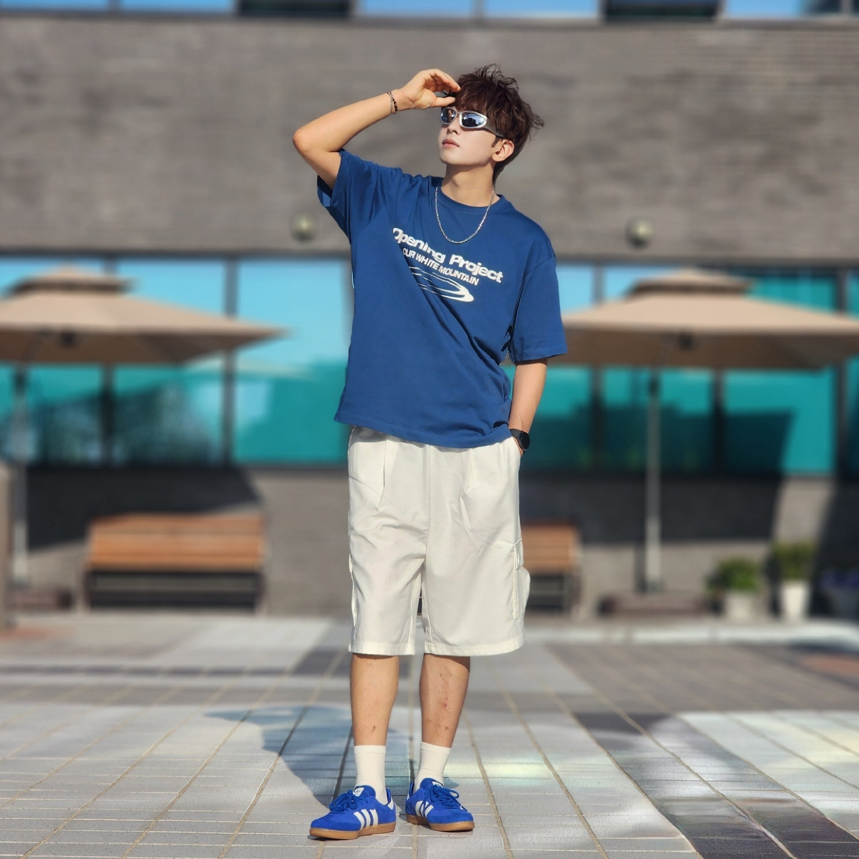 Opening Project Identity T-Shirt Blue, Adidas Samba OG Royal Blue 착용 스타일 - 5
