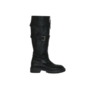 (W) Bohemian Seoul Folded Belt Long Boots Black