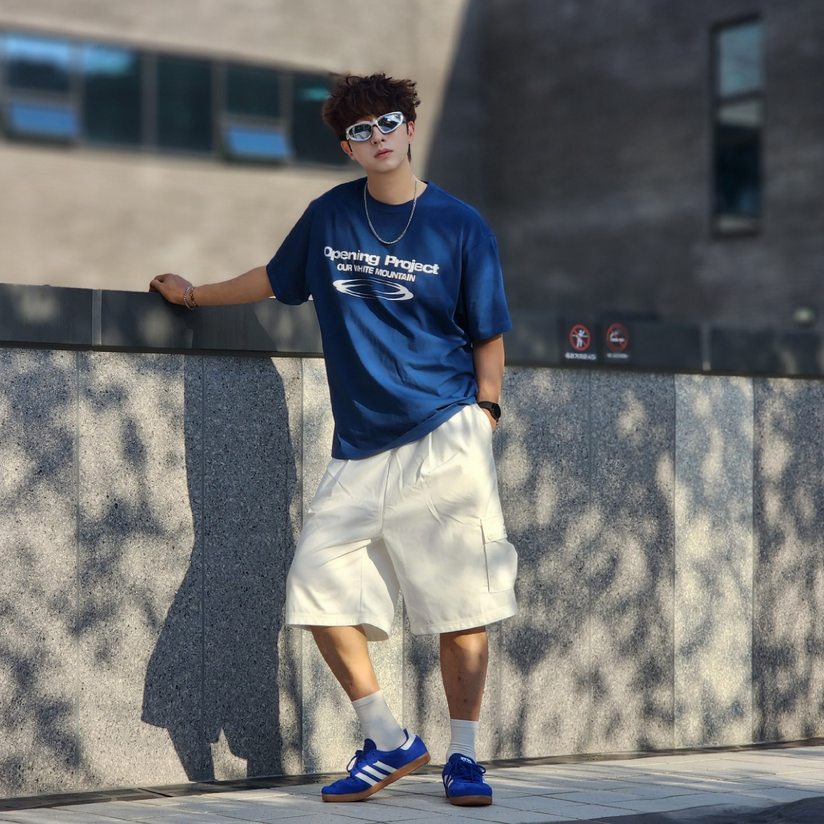 Opening Project Identity T-Shirt Blue, Adidas Samba OG Royal Blue 착용 스타일 - 4