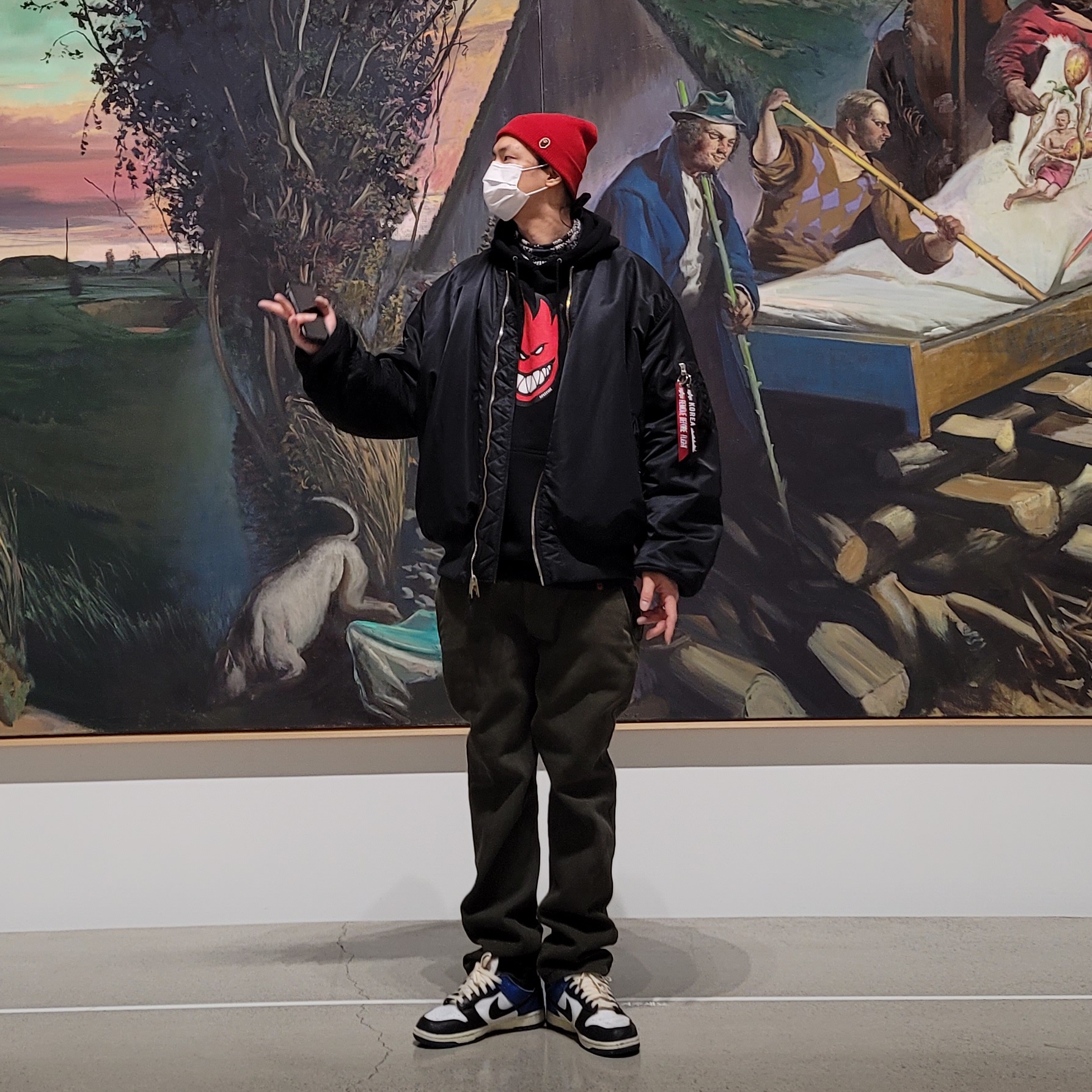 BAPE Ape Head One Point Knit Cap Black 착용 스타일