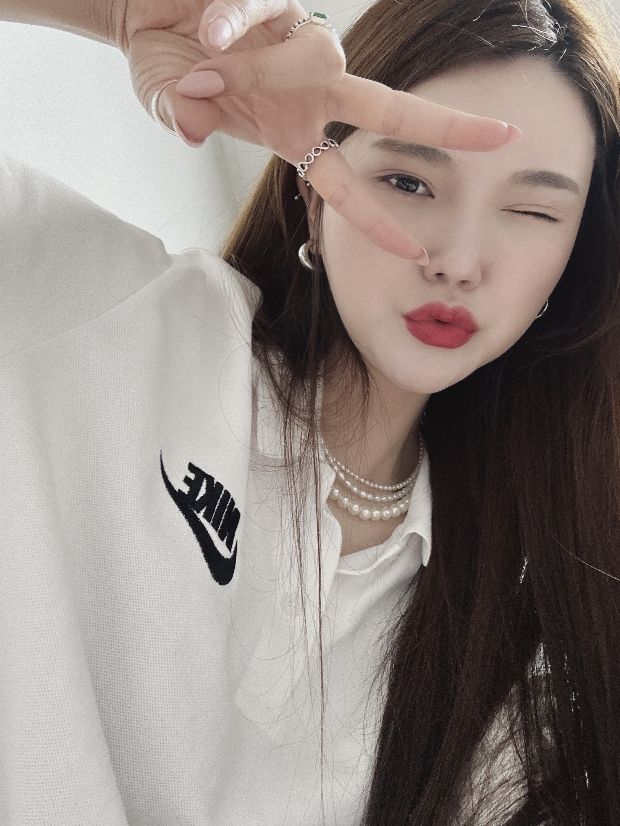 Nike NSW Polo White - Asia 착용 스타일