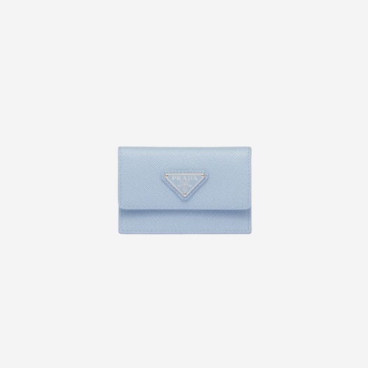 프라다 사피아노 레더 카드 홀더 페일 블루