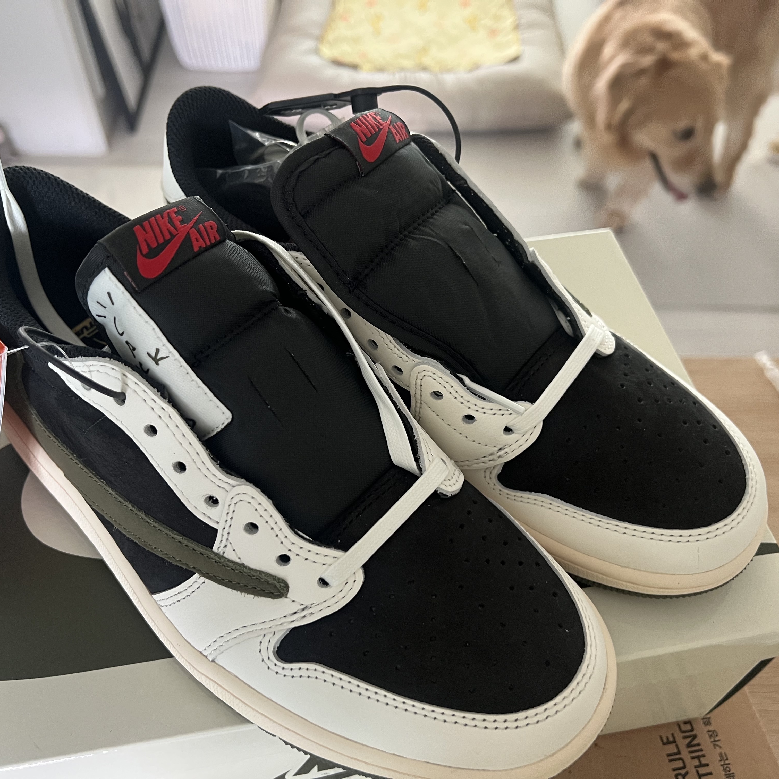 (W) Jordan 1 x Travis Scott Retro Low OG SP Medium Olive 착용 스타일 - 2