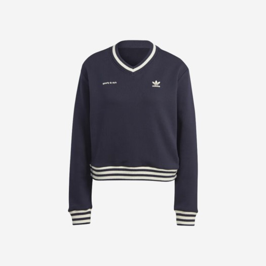 (W) Adidas x Sporty & Rich V-Neck Crew Sweatshirt Legend Ink - US Sizing