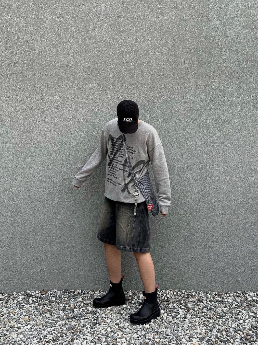 Civision by CSC Vison Destroyed Cap Washed Black, Hunter Original Play Short Rainboots Black 착용 스타일 - 2