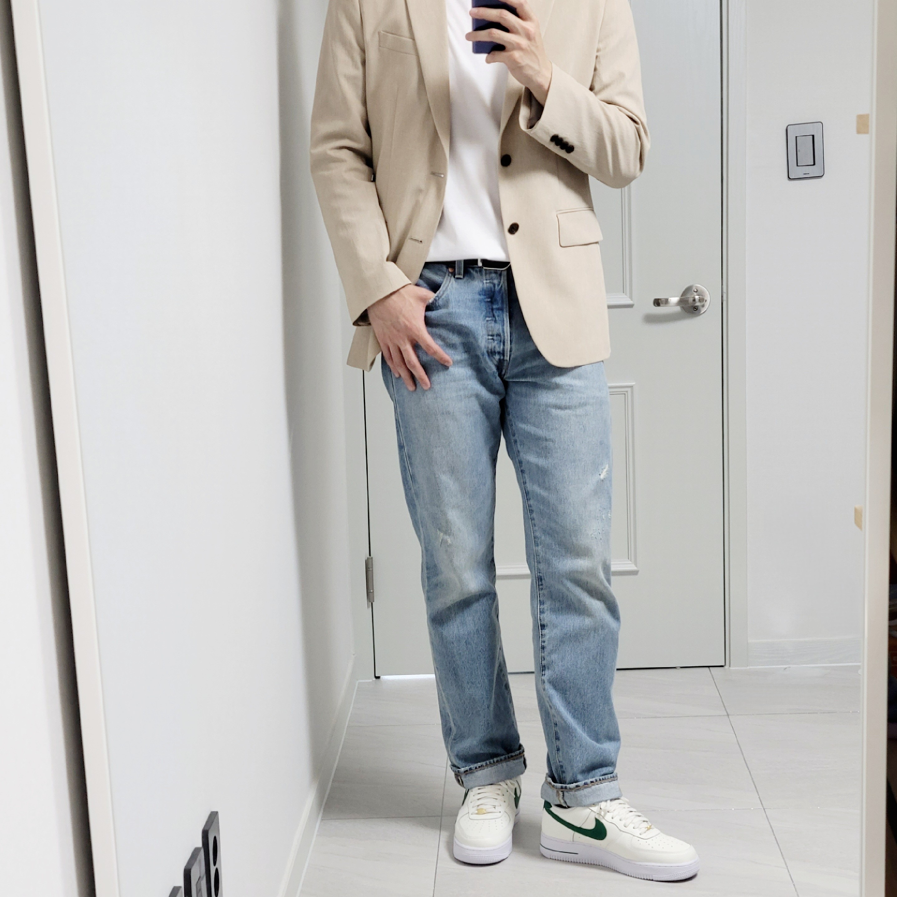 Nike Air Force 1 '07 LV8 40th Anniversary Join Forces Sail Malachite 착용 스타일 - 1