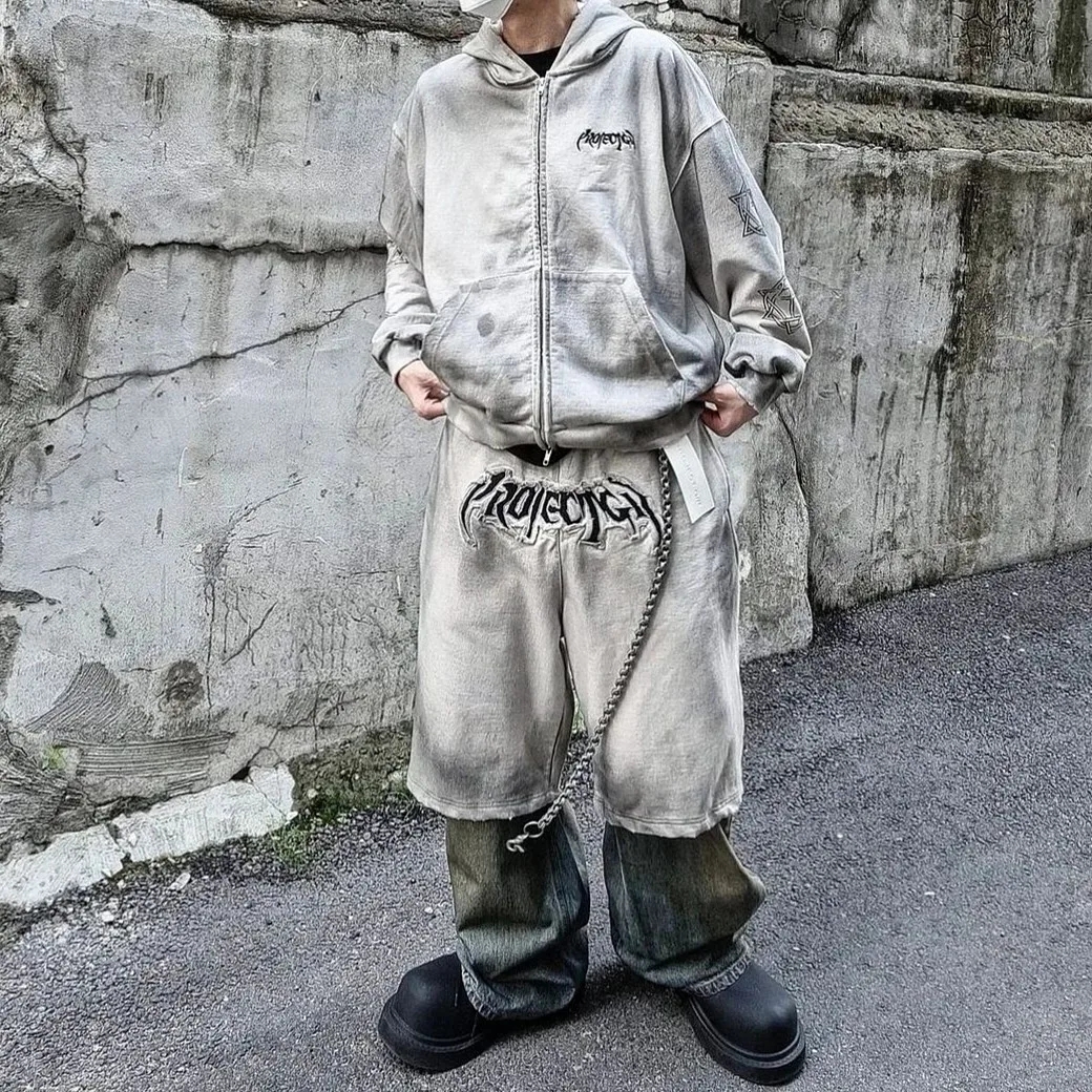 Project G/R Furious Logo Applique Shorts Grey - 10 Corso Como Exclusive, Project G/R Furious Logo Applique Zip Hoodie Grey - 10 Corso Como Exclusive 착용 스타일 - 1
