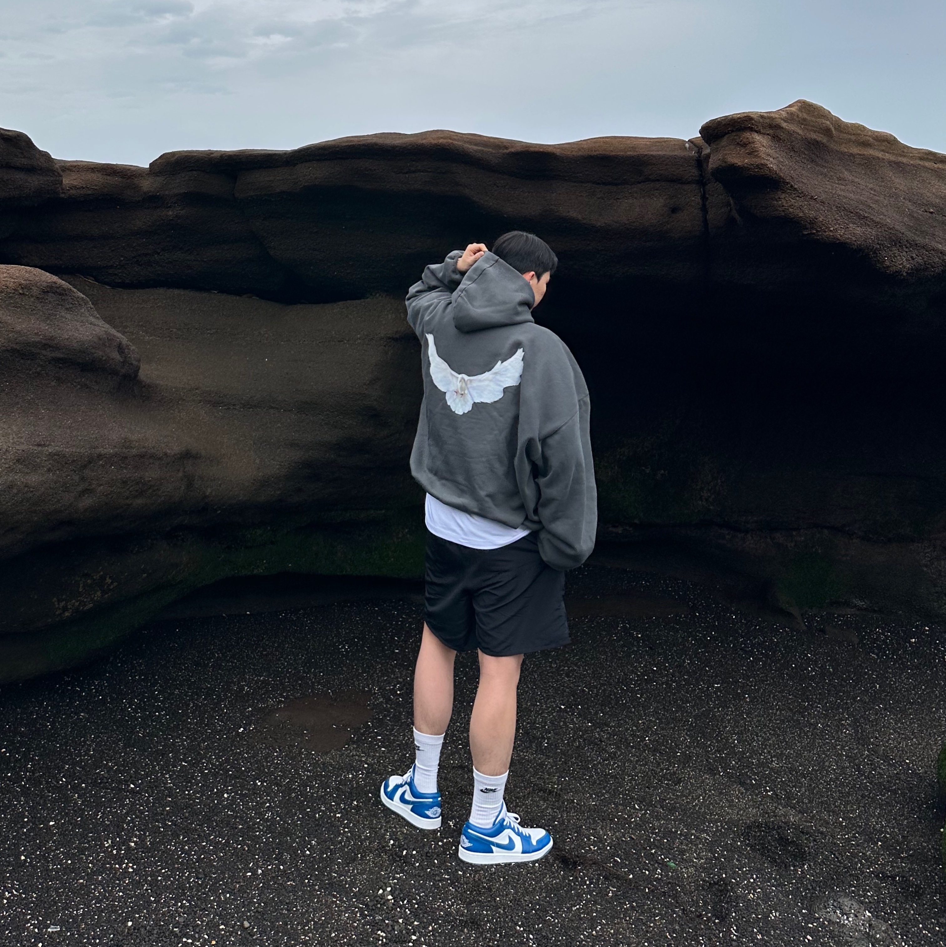 Yeezy Gap Engineered By Balenciaga Dove Hoodie Black, Stussy Big Basic Water Shorts Black 착용 스타일