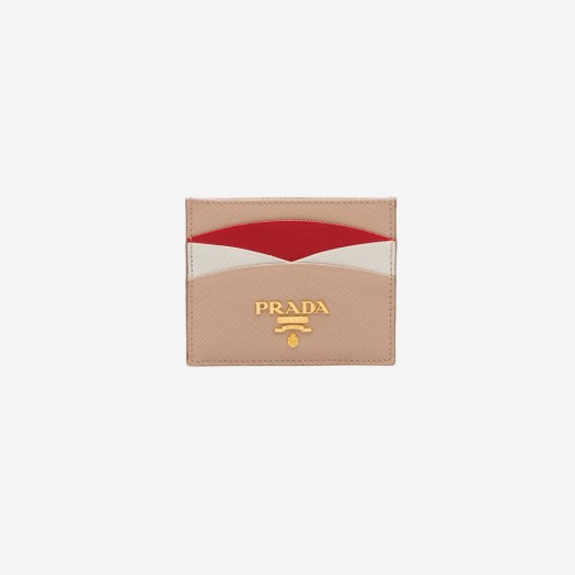 프라다 사피아노 레더 카드 홀더 파우더 핑크 파이어리 레드