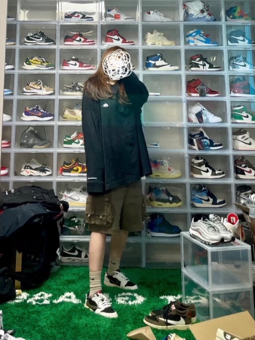 (W) Jordan 1 x Travis Scott Retro Low OG SP Medium Olive, Nike x Peaceminusone LS T-Shirt Black (DR0098-010) 착용 스타일