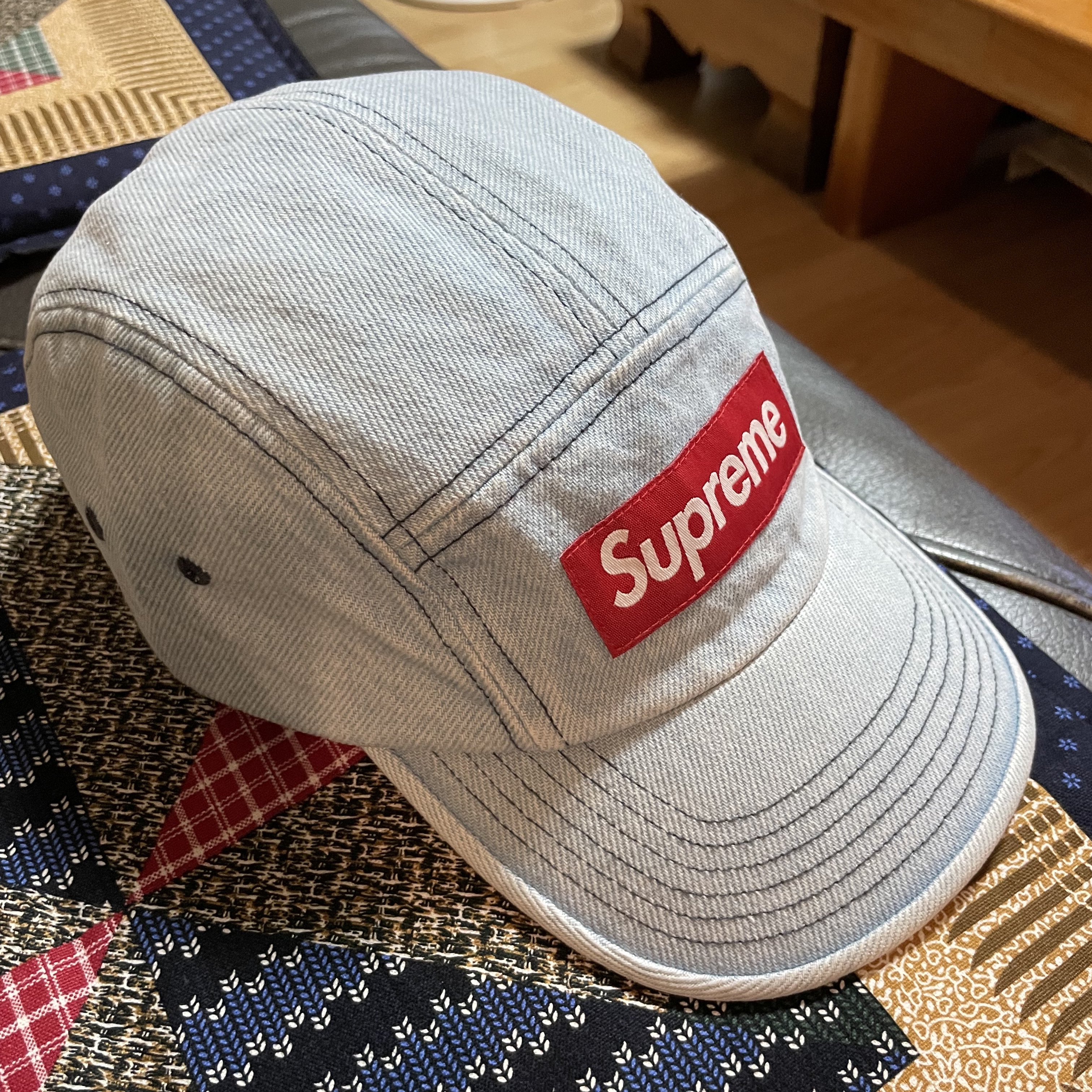 Supreme Denim Camp Cap Washed Blue - 22FW 착용 스타일