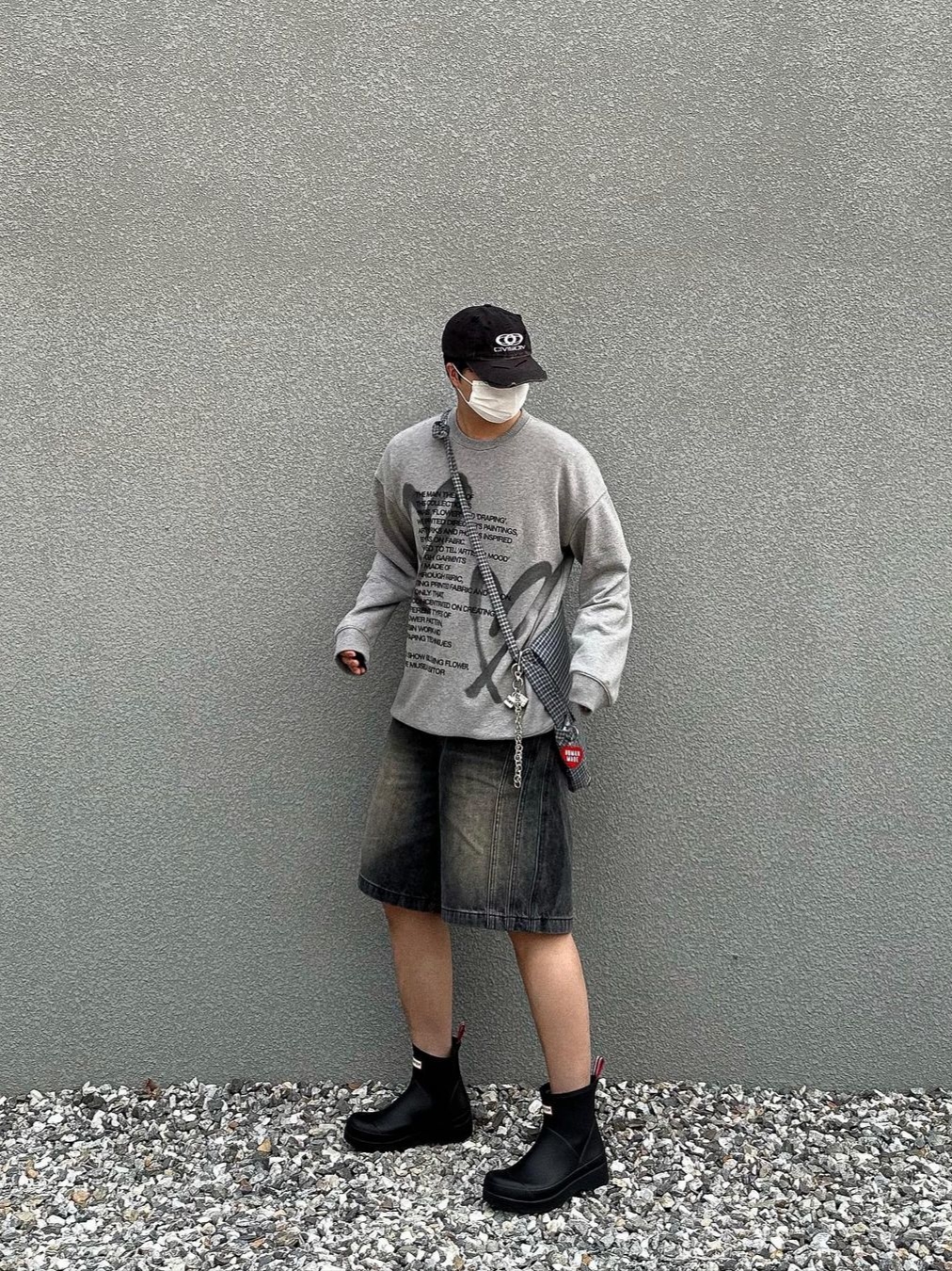 Civision by CSC Vison Destroyed Cap Washed Black, Hunter Original Play Short Rainboots Black 착용 스타일 - 1