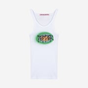 Pepper Pepper Women Art Painting Ribbed Sleeveless  White