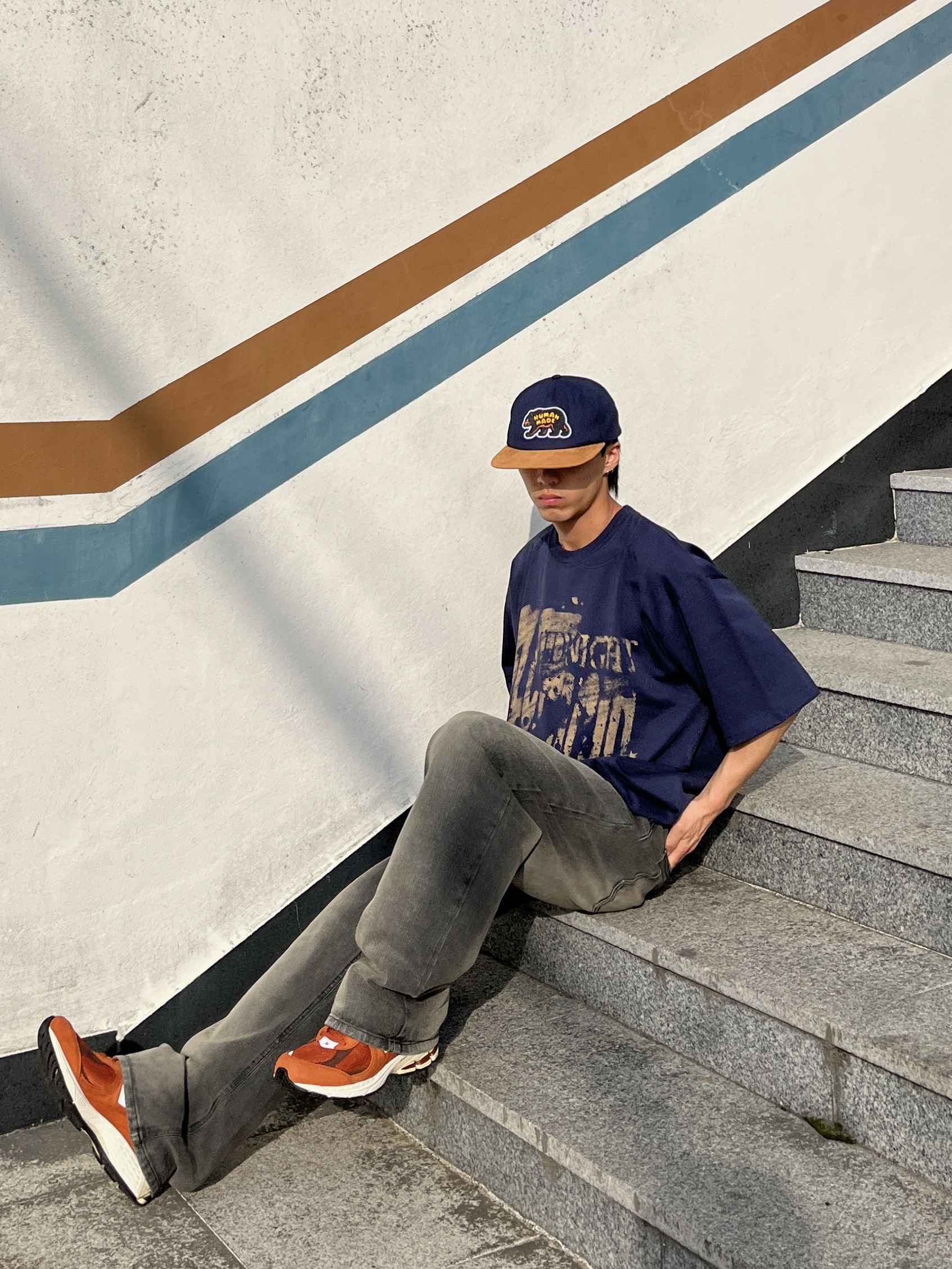New Balance 2002R Rust Oxide, Human Made 5 Panel Twill Cap #2 Navy 착용 스타일 - 2