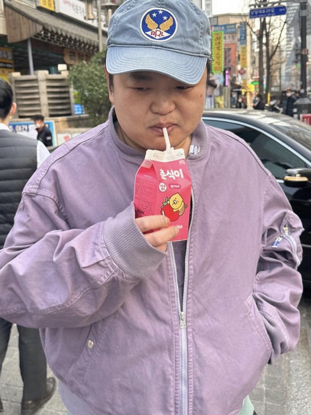 Double RL Garment Dyeing Twill Ball Cap Blue 착용 스타일