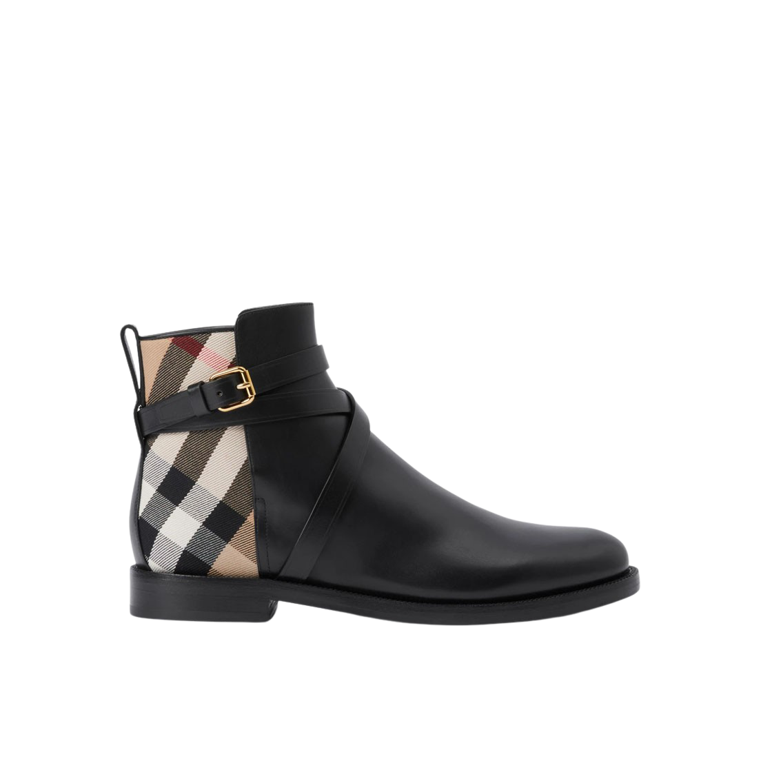 8056819 (W) Burberry House Check Leather Ankle Boots Black Archive Beige