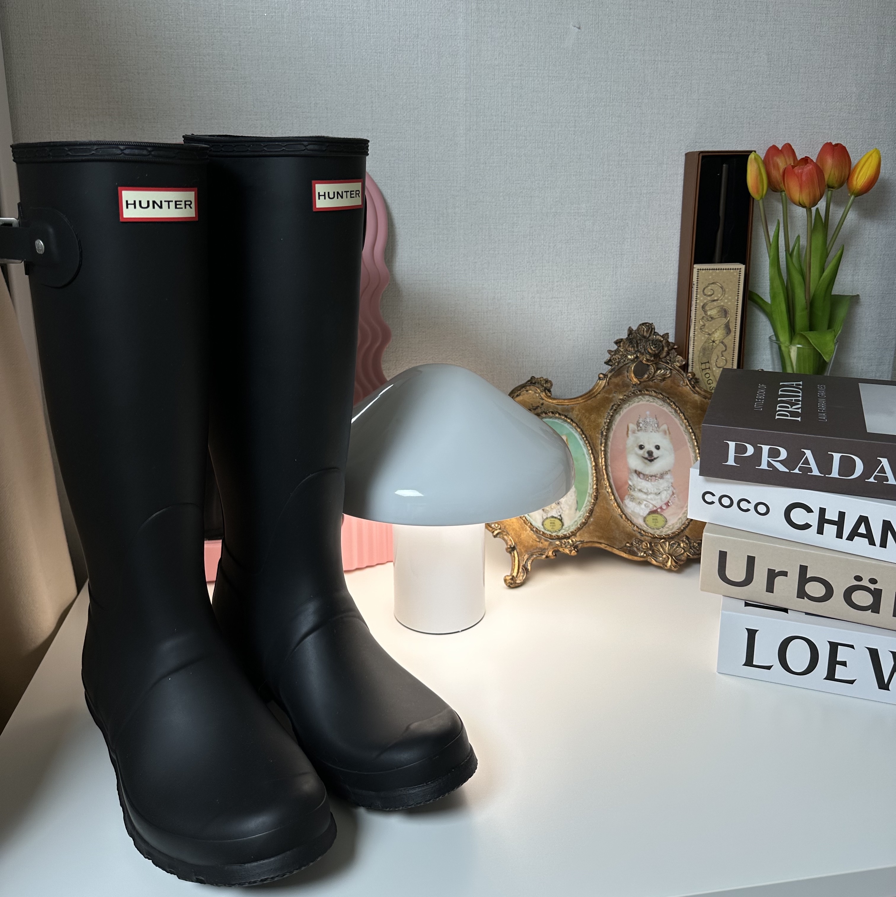 (W) Hunter Original Tall Rain Boots Black 착용 스타일