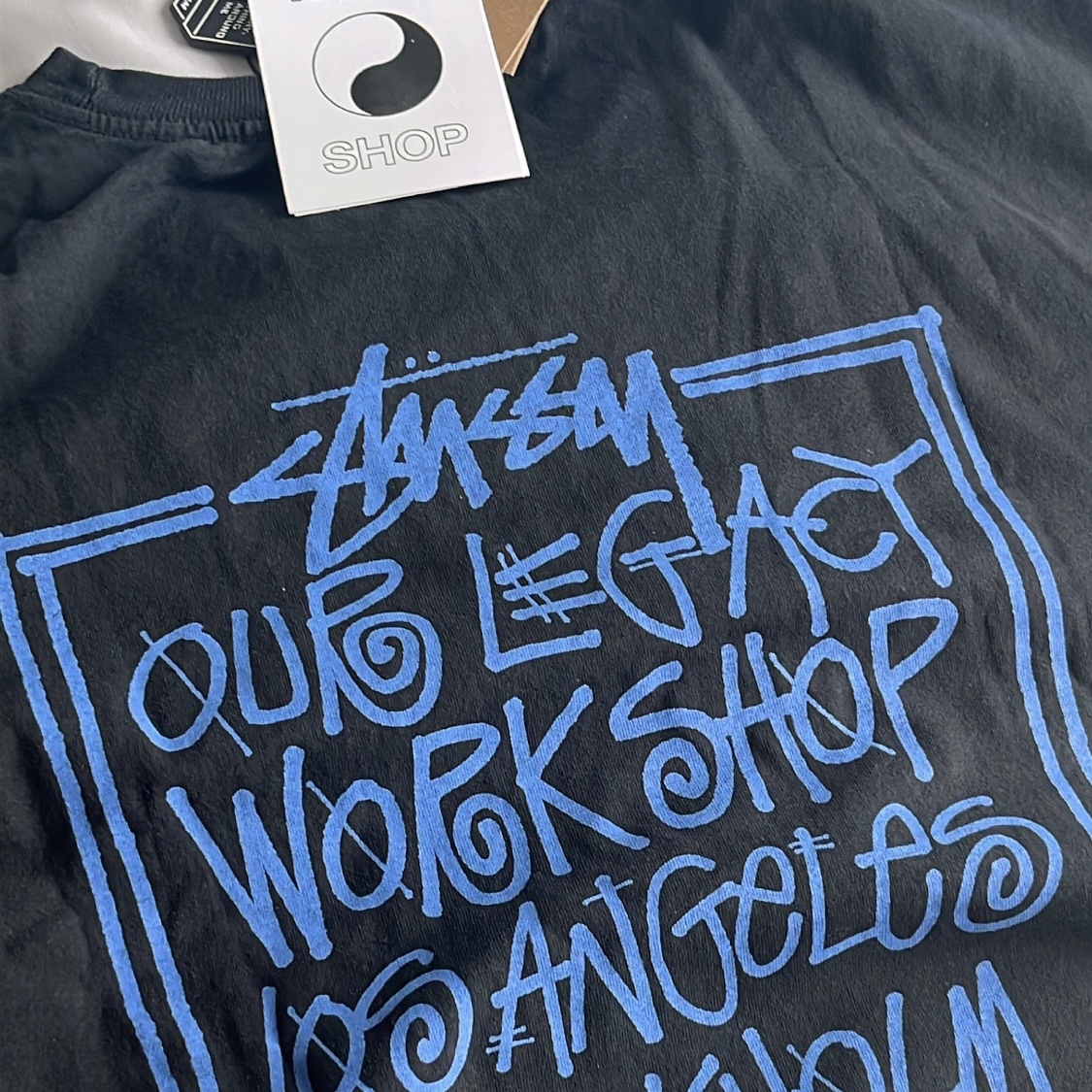Stussy x Our Legacy Frame Pigment Dyed T-Shirt Black 착용 스타일