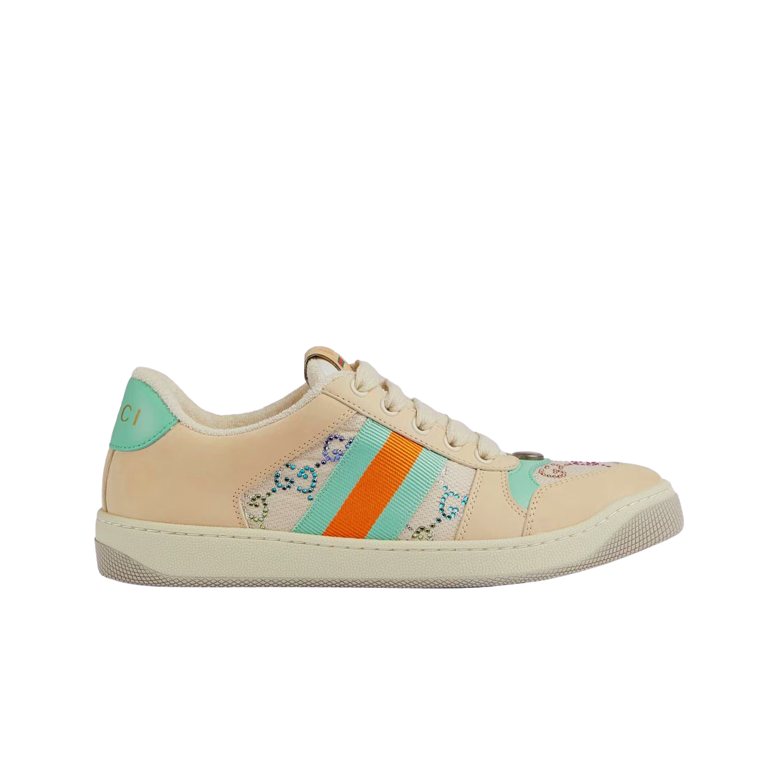 732193-FABH2-9178 (W) Gucci Screener Crystal GG Fabric Sneakers Beige