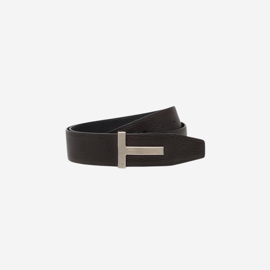 Tom Ford Leather Palladium T Ridge Belt Brown Black 상세 이미지 1