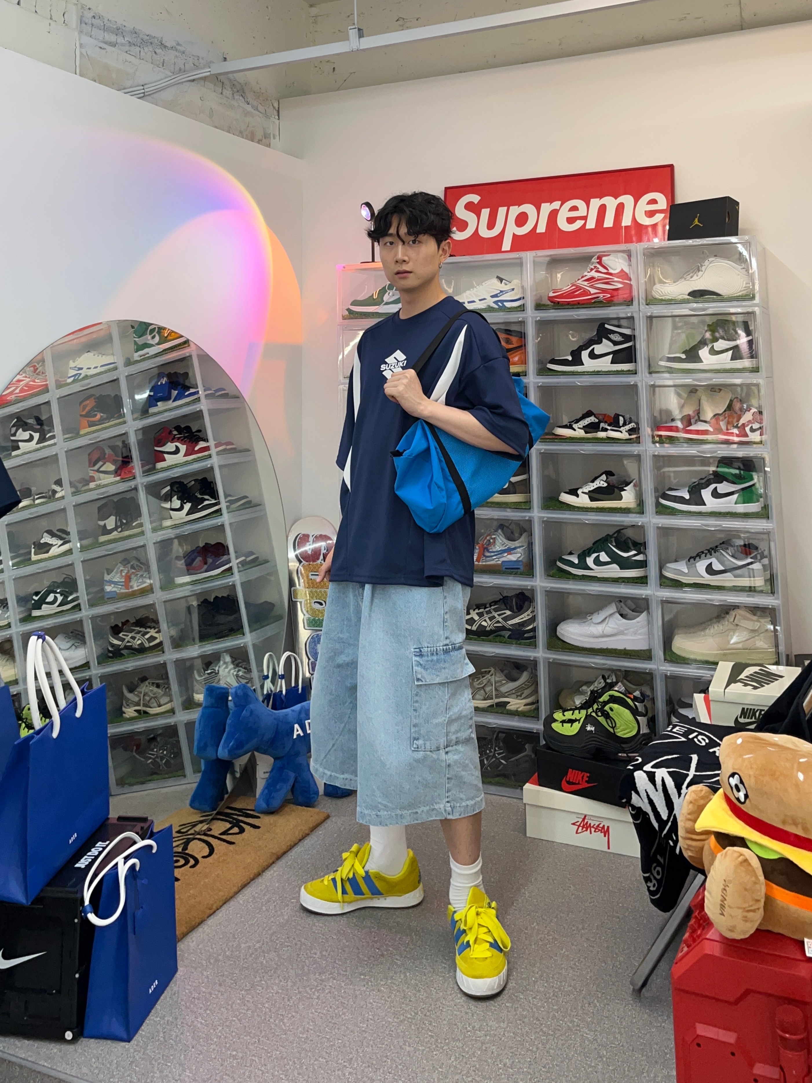 Adidas Adimatic Bright Yellow Blue 착용 스타일 - 1