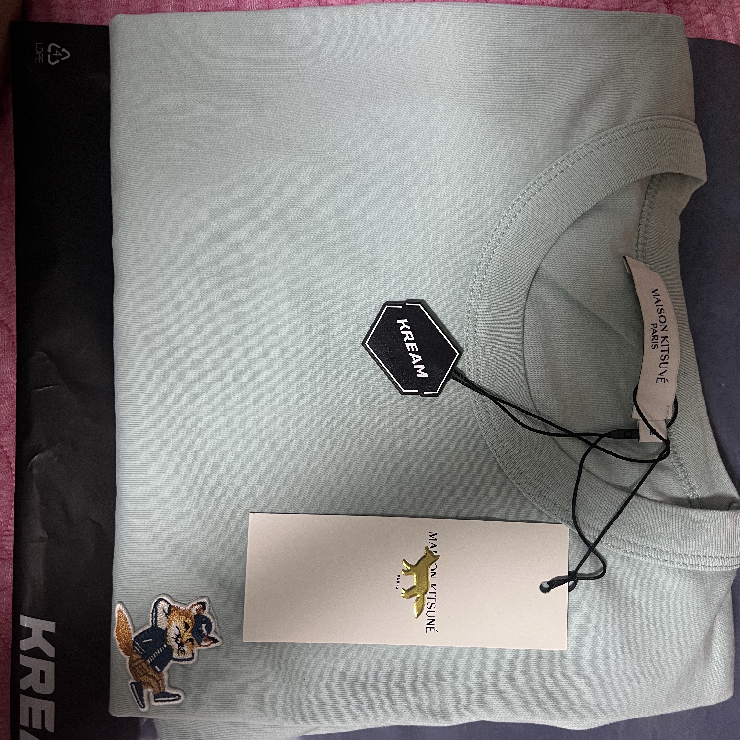 Maison Kitsune Dressed Fox Patch Classic T-Shirt Blue Haze 착용 스타일 - 3