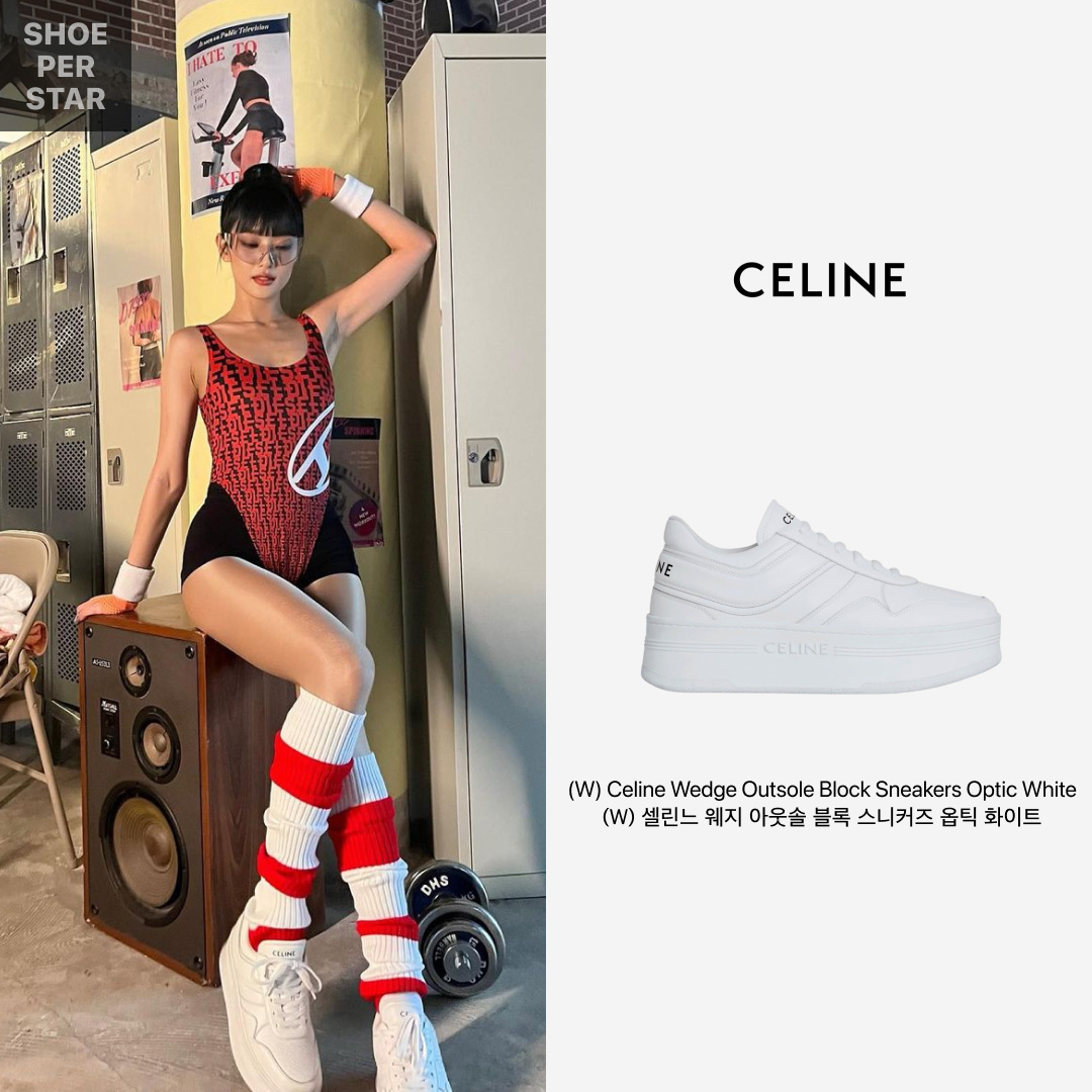 (W) Celine Wedge Outsole Block Sneakers Optic White 착용 스타일 - 1