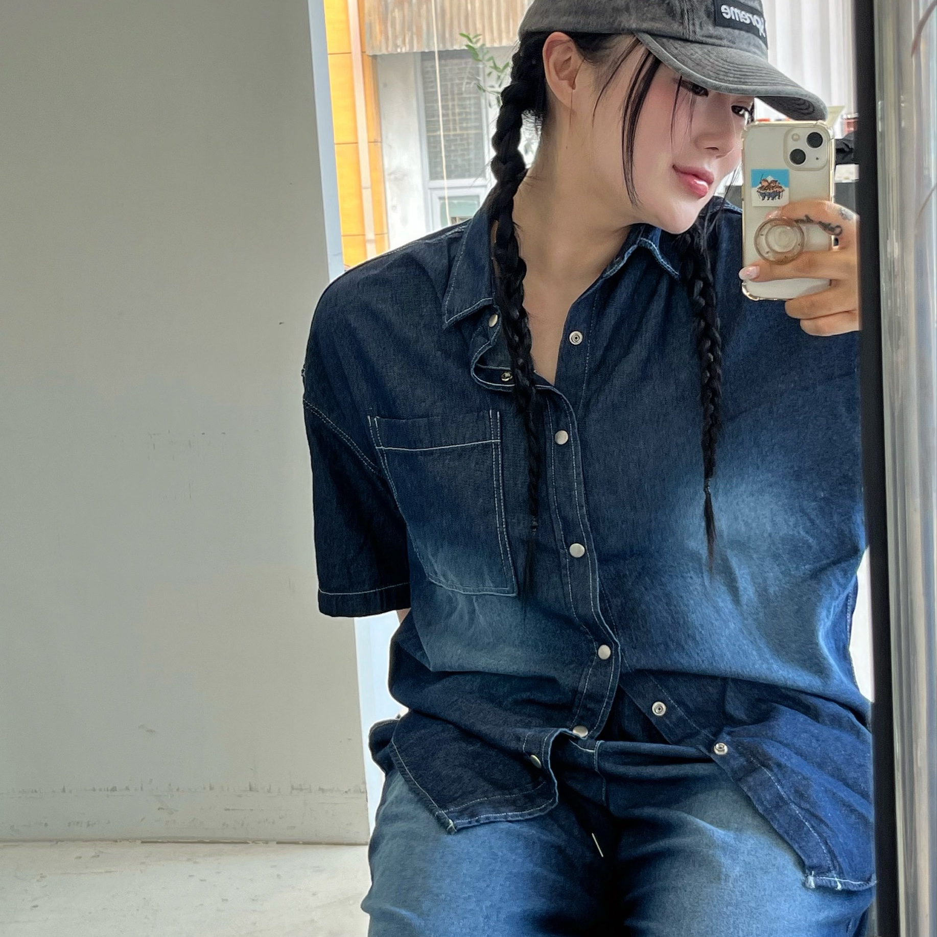 Supreme Denim Camp Cap Washed Black - 22FW 착용 스타일