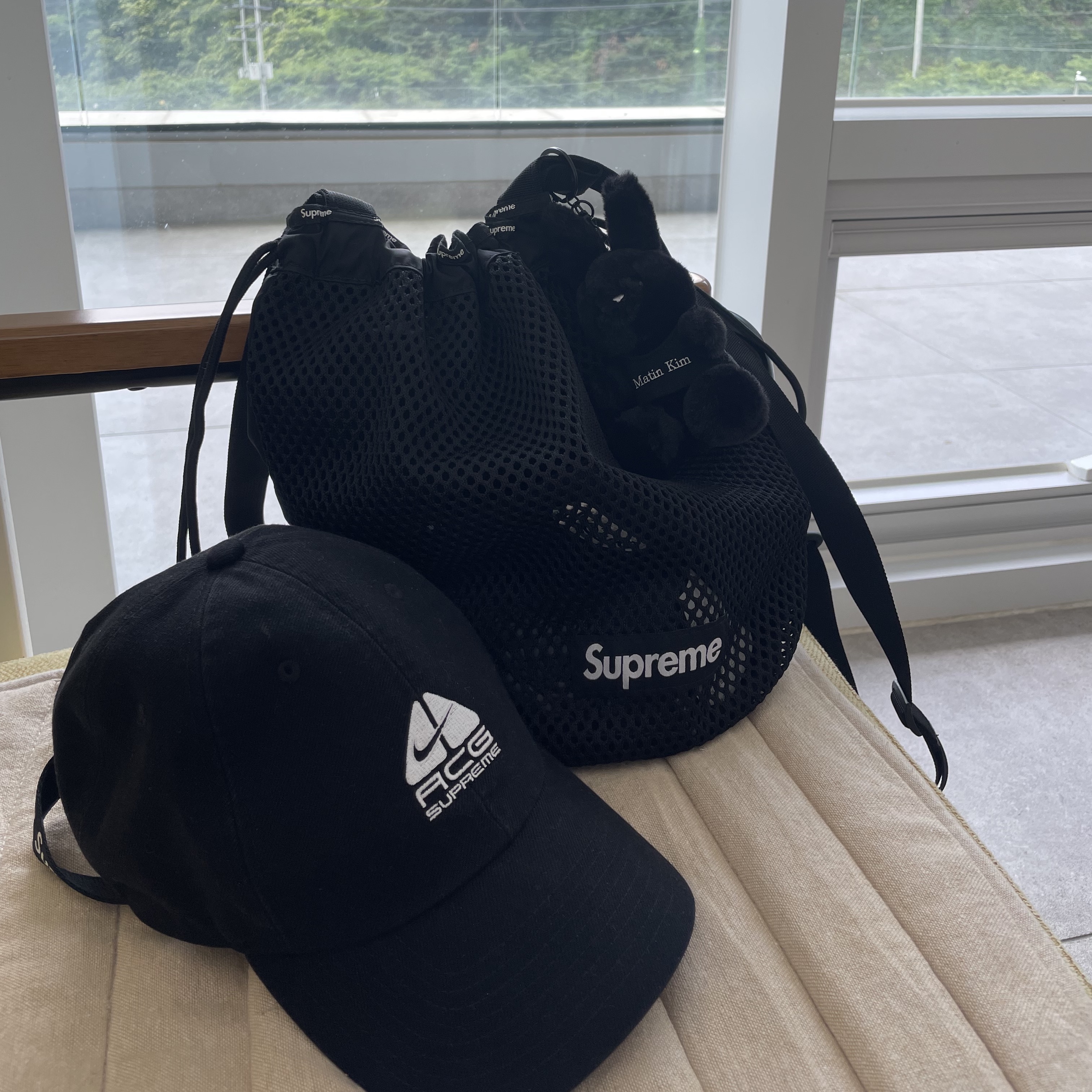 Matin Kim Black Bunny Toy Keyring Black, Supreme Mesh Small Backpack Black - 23SS 착용 스타일