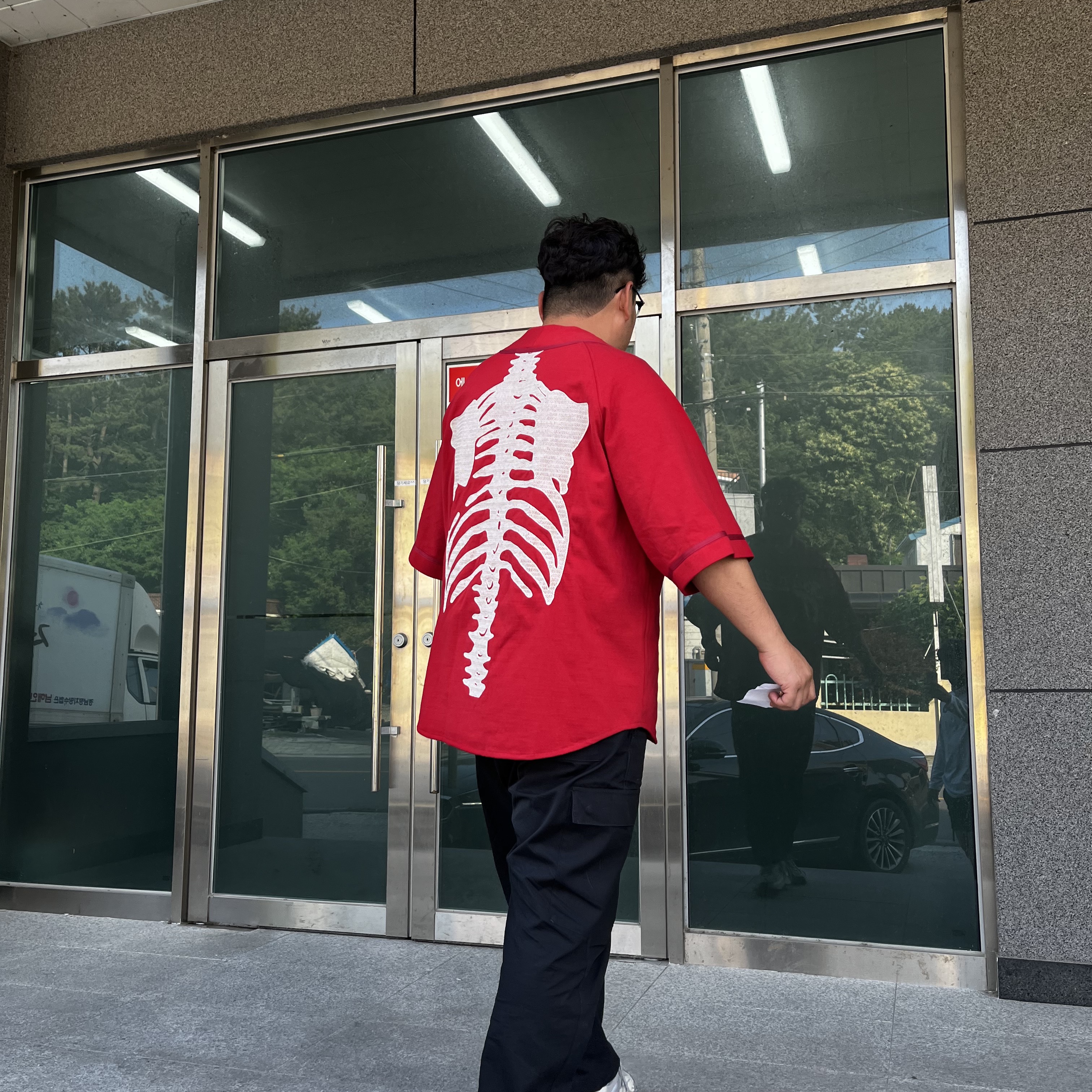 Kapital Baseball Bone Shirt Red 착용 스타일 - 1
