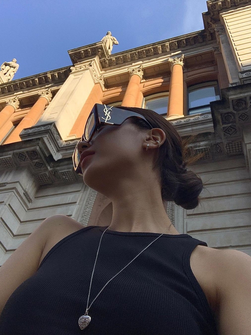 (W) Saint Laurent SL M119/F Blaze Sunglasses Black 착용 스타일