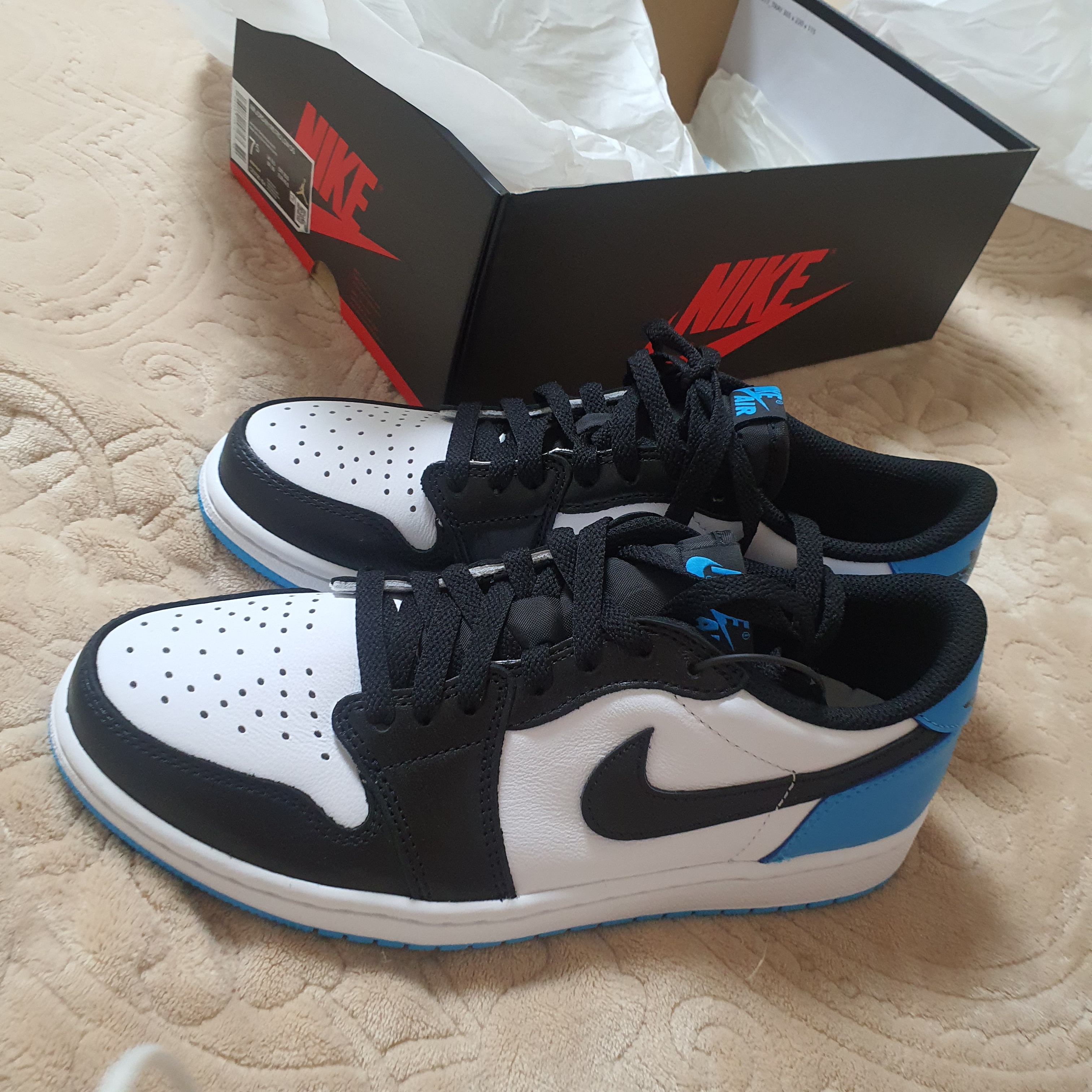 Jordan 1 Retro Low OG Black and Dark Powder Blue 착용 스타일