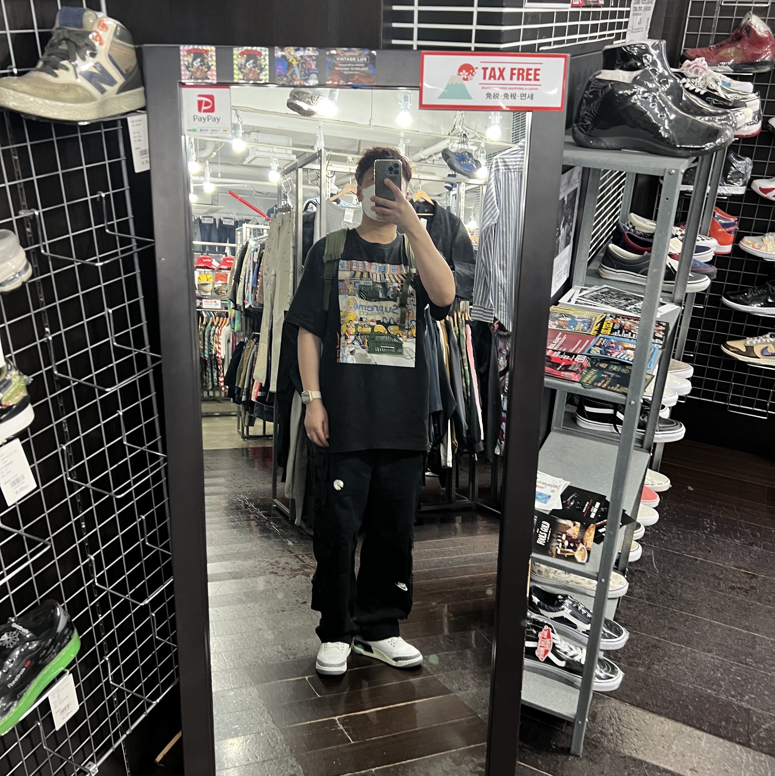 Nike x Peaceminusone Wide Pants Black (DR0096-010), Jordan 3 Retro White Cement Reimagined 착용 스타일