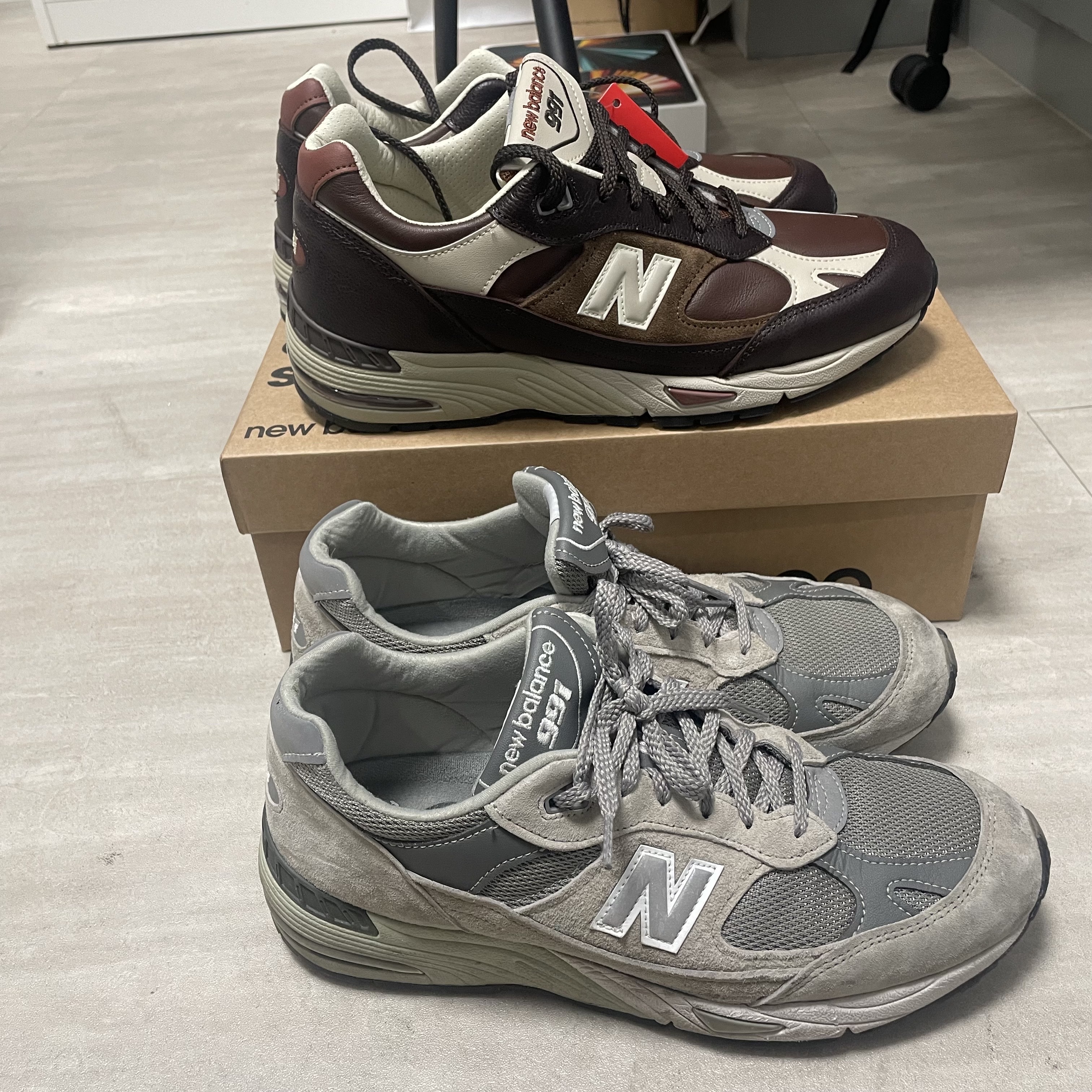 New Balance 991 Made in UK Grey, New Balance 991 Made in UK Earth French Roast 착용 스타일