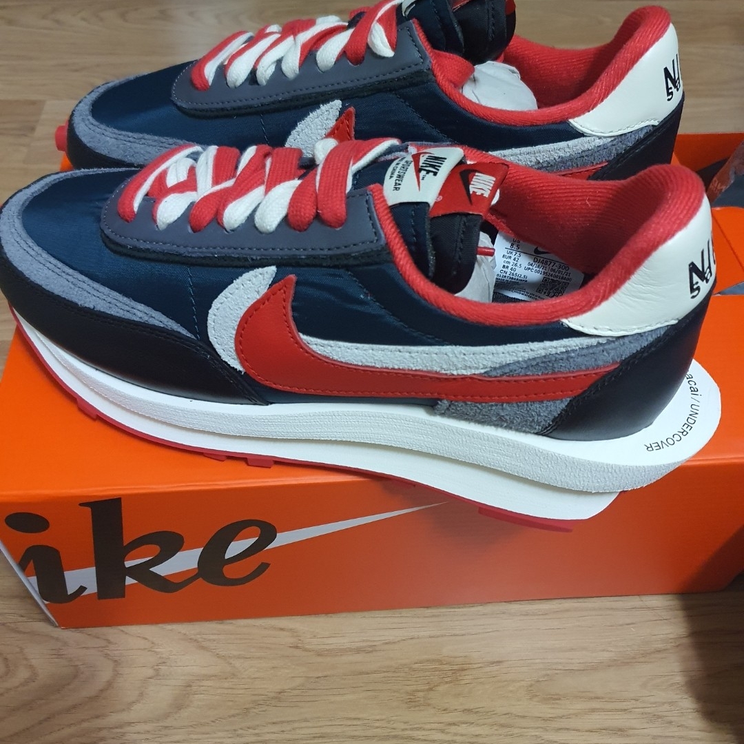 Nike x Sacai x Undercover LDWaffle Midnight Spruce University Red 착용 스타일