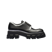 Prada Monolith Nuanced Brushed Leather Lace-Up Shoes Black Silver