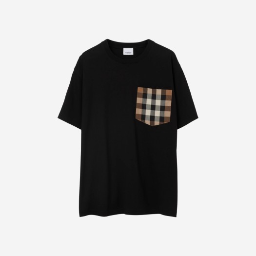 (W) 버버리 체크 포켓 코튼 오버사이즈 티셔츠 블랙