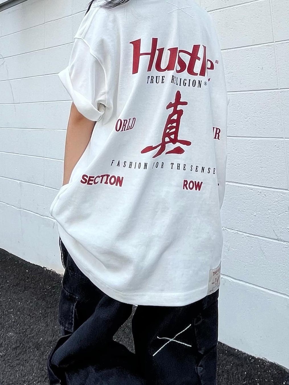 True Religion Hustle T-Shirt White, True Religion Hustle T-Shirt Melange Grey 착용 스타일