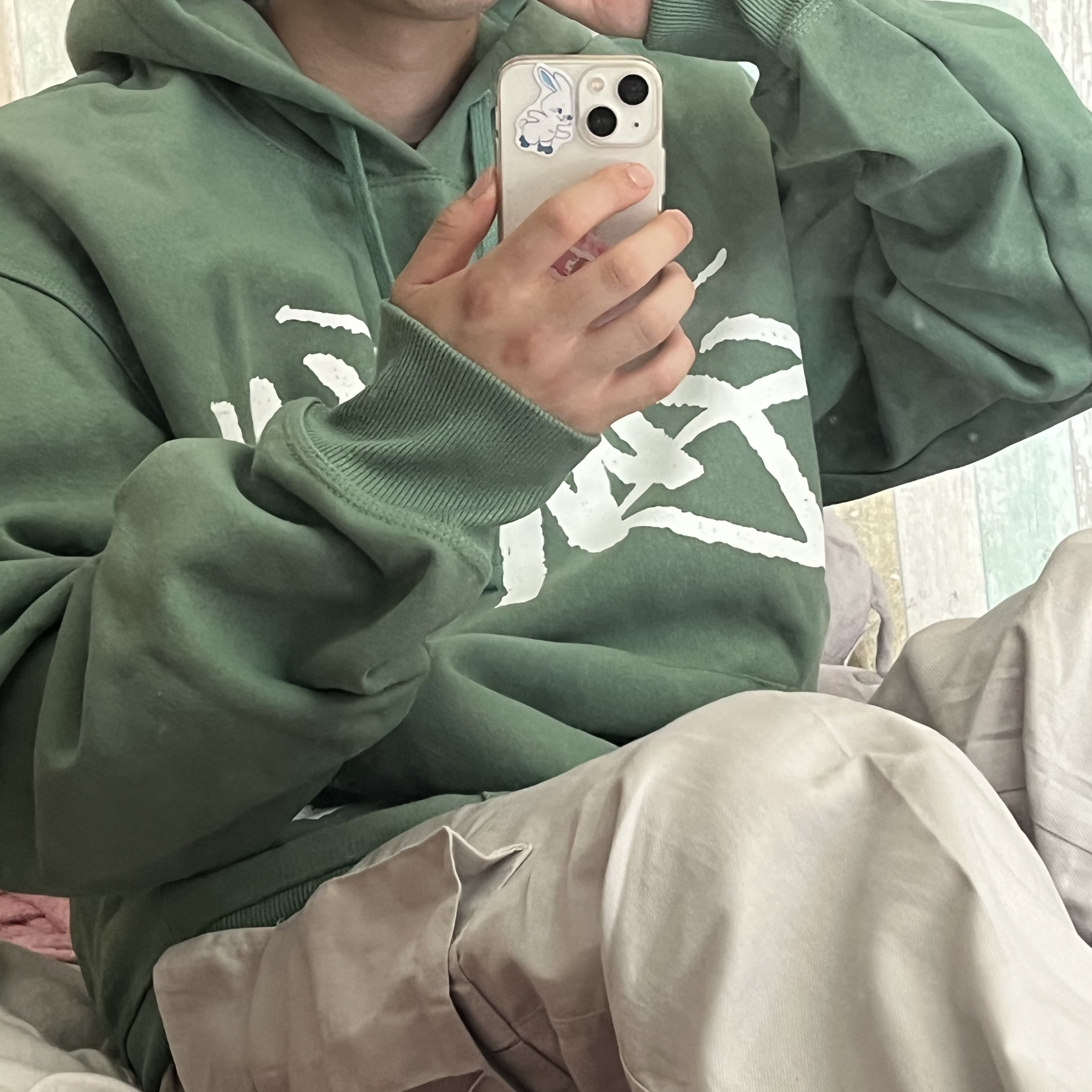 Stussy Big Stock Hoodie Green 착용 스타일 - 4