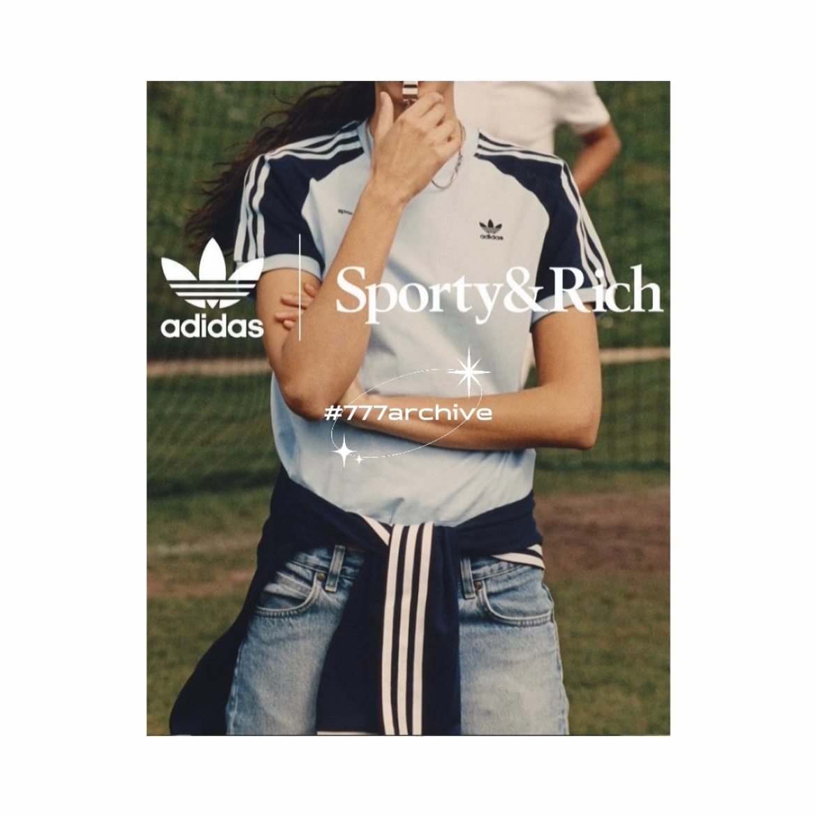 (W) Adidas x Sporty & Rich Shorts Legend Ink - KR Sizing, (W) Adidas x Sporty & Rich Long Sleeve Football Jersey Legend Ink - KR Sizing 착용 스타일 - 2