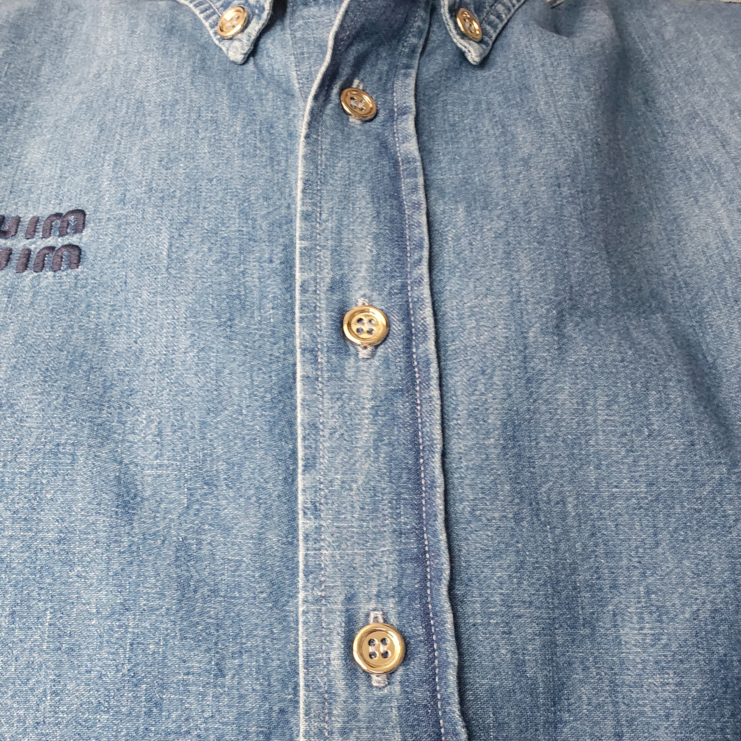 (W) Miu Miu Chambray Shirt Sapphire Blue 착용 스타일