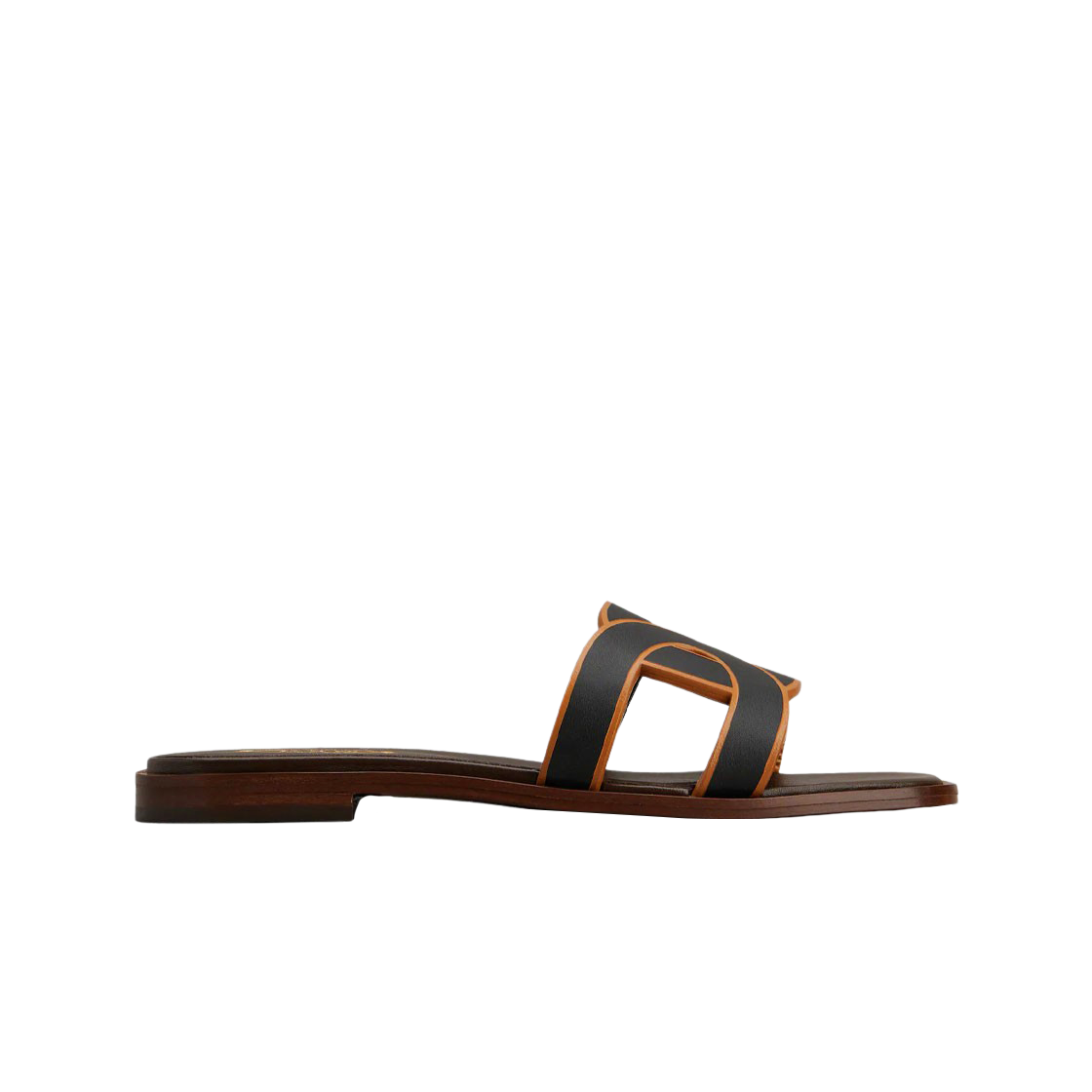 (W) 토즈 컨투어 스트랩 레더 샌들 브라운 블랙((W) Tod's Leather Sandals with Contoured Strap Brown Black)