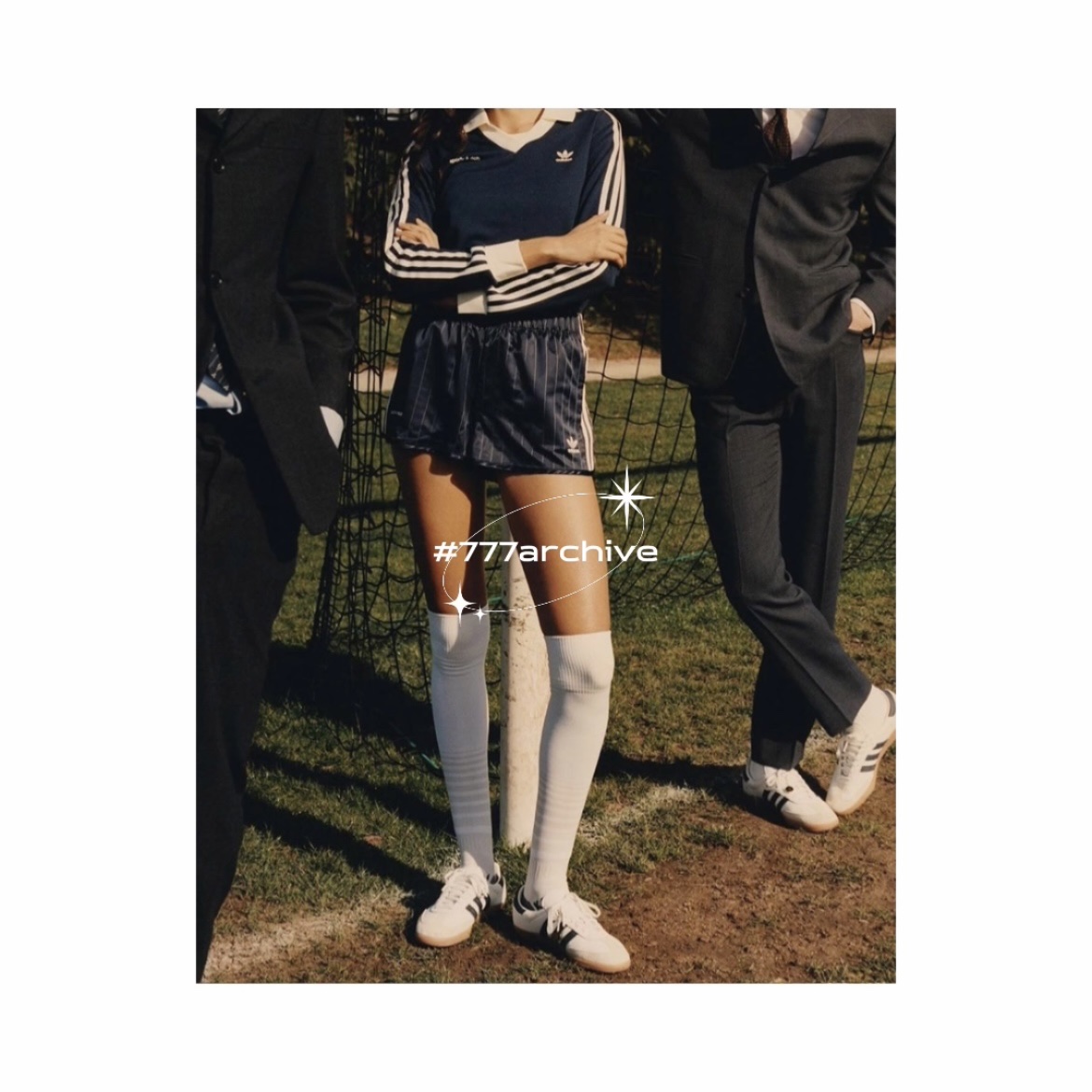 (W) Adidas x Sporty & Rich Shorts Legend Ink - KR Sizing, (W) Adidas x Sporty & Rich Long Sleeve Football Jersey Legend Ink - KR Sizing 착용 스타일 - 1