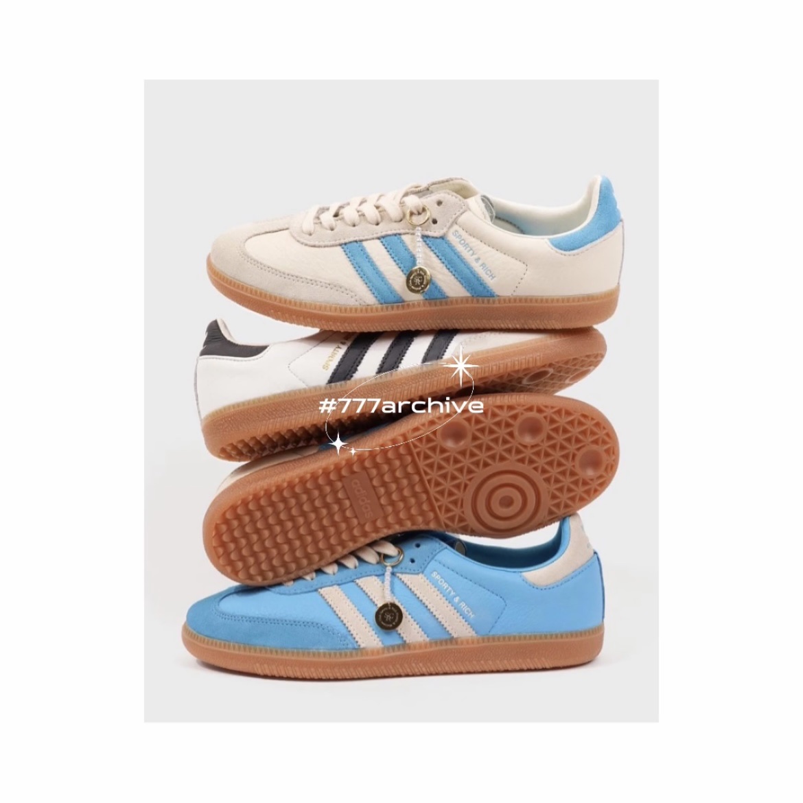 Adidas x Sporty & Rich Samba Blue Rush Cream White, (W) Adidas x Sporty & Rich Shorts Clear Sky - KR Sizing 착용 스타일 - 1